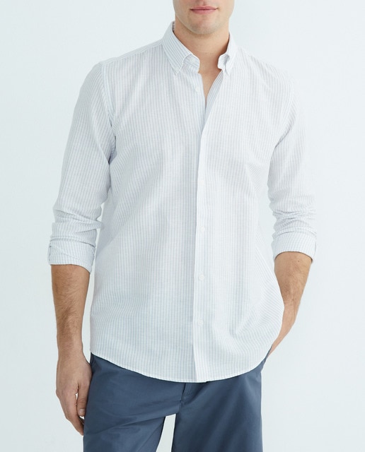 Imagen 0 de Camisa de hombre de lino y algodón rayas