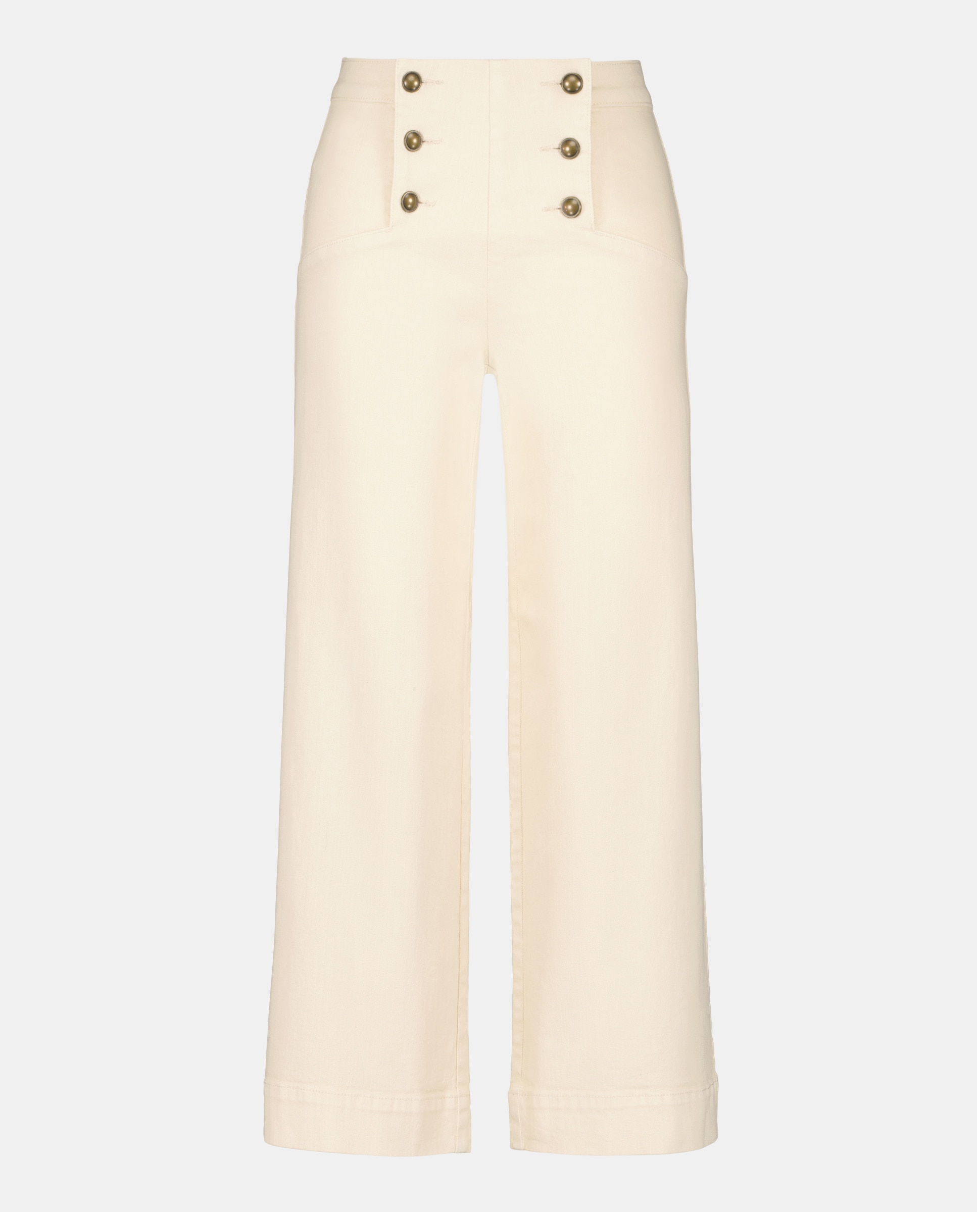 Pantalón culotte de sarga con botones de mujer 120 Crudo-4