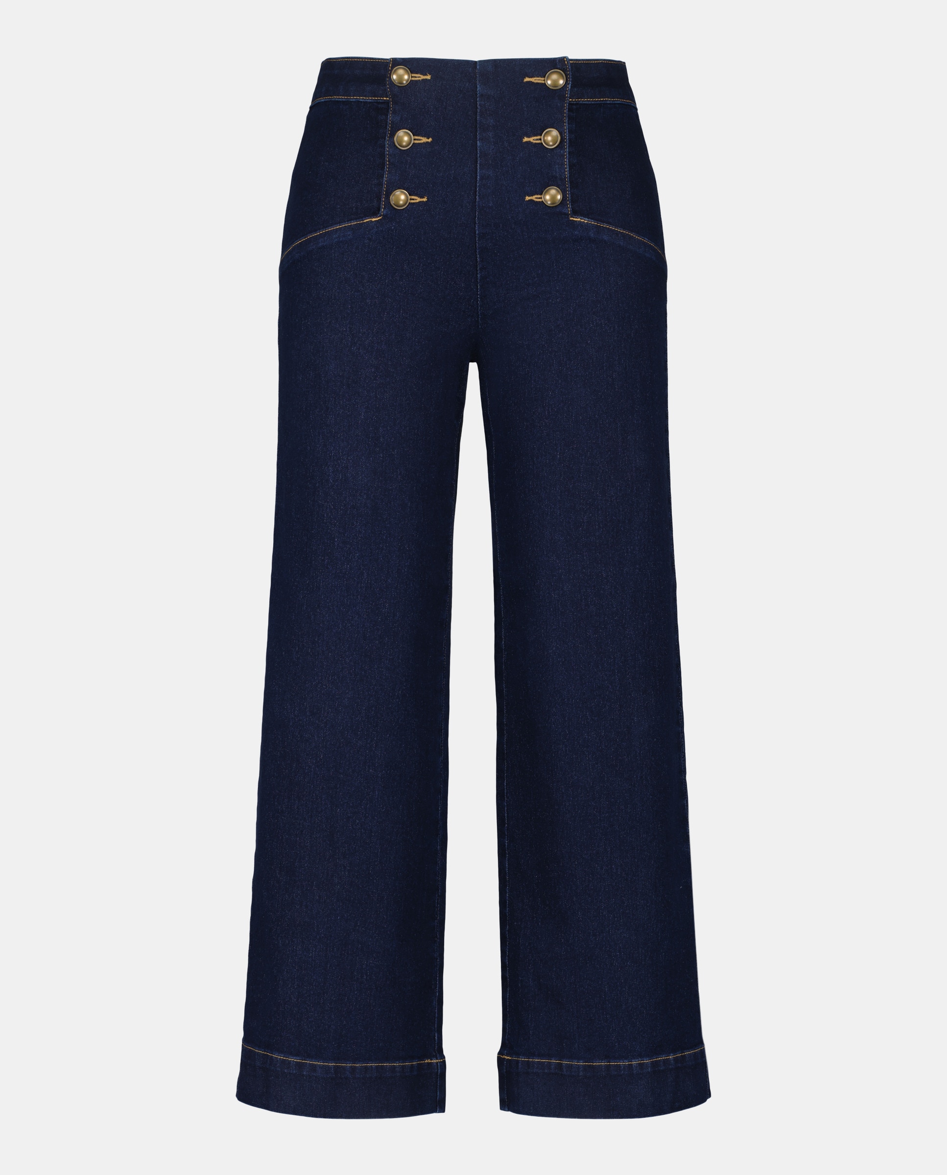 Pantalón culotte denim con botones de mujer Azul Suave-4