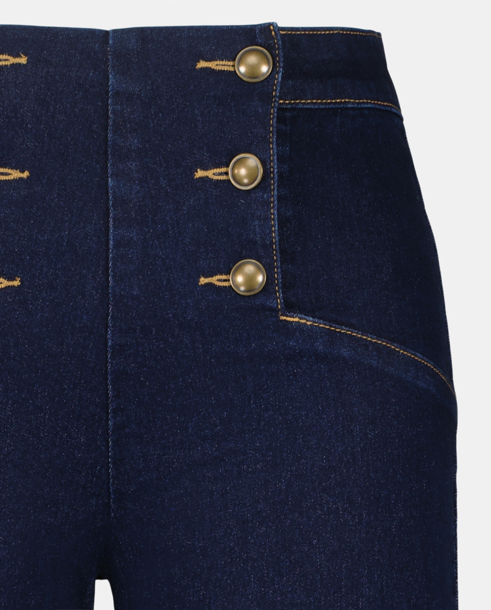Pantalón culotte denim con botones de mujer Azul Suave-5