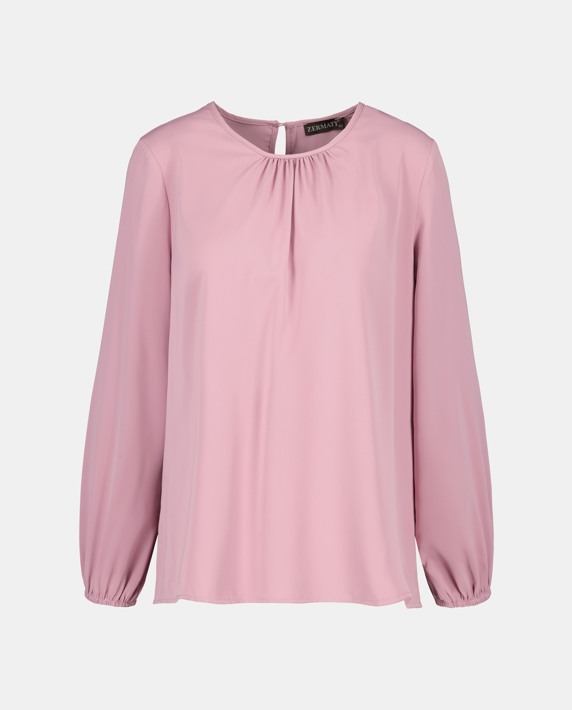 Blusa lisa de mulher com manga comprida Rosa-1