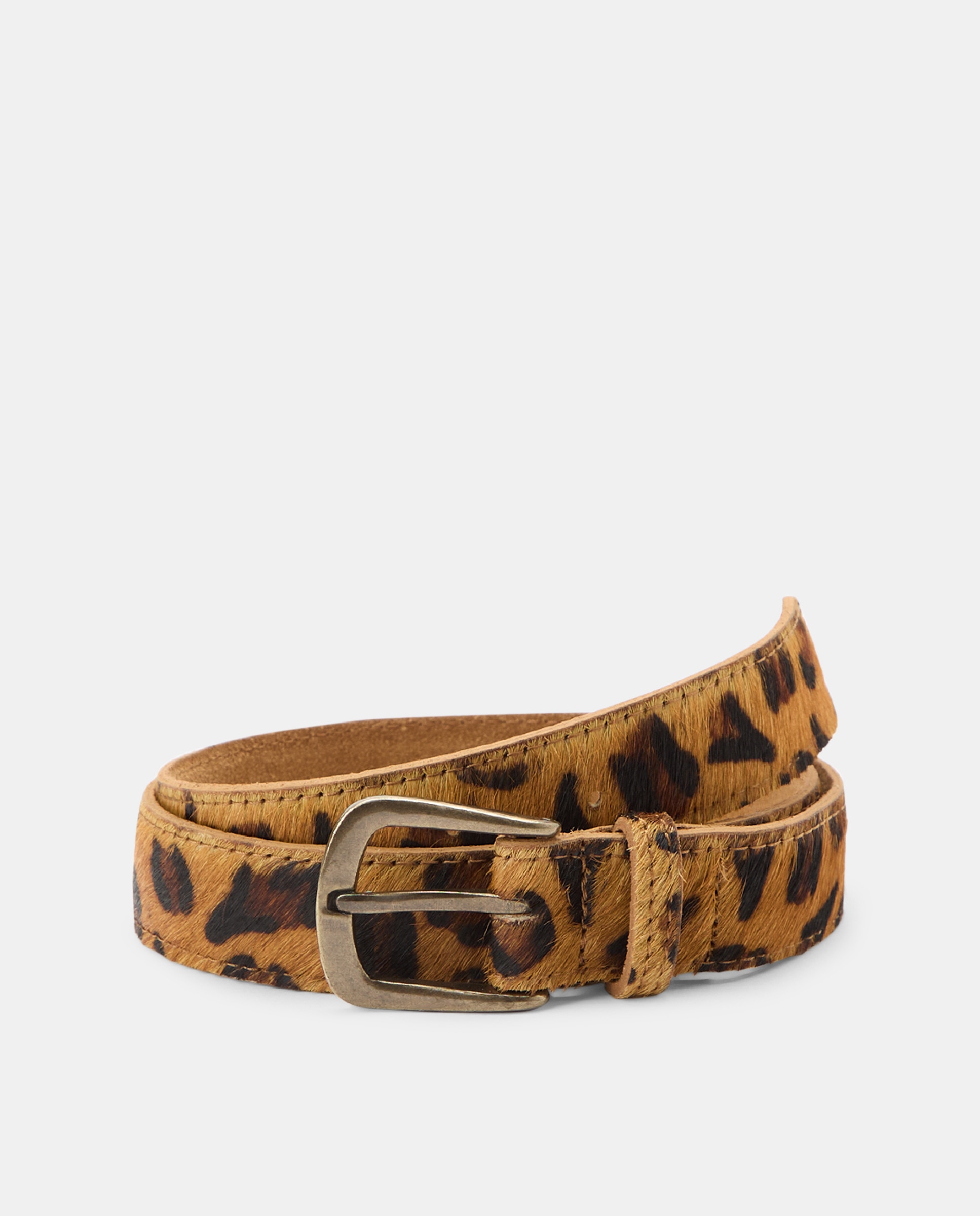 Cinto de pele com estampado de animal Castanho-1