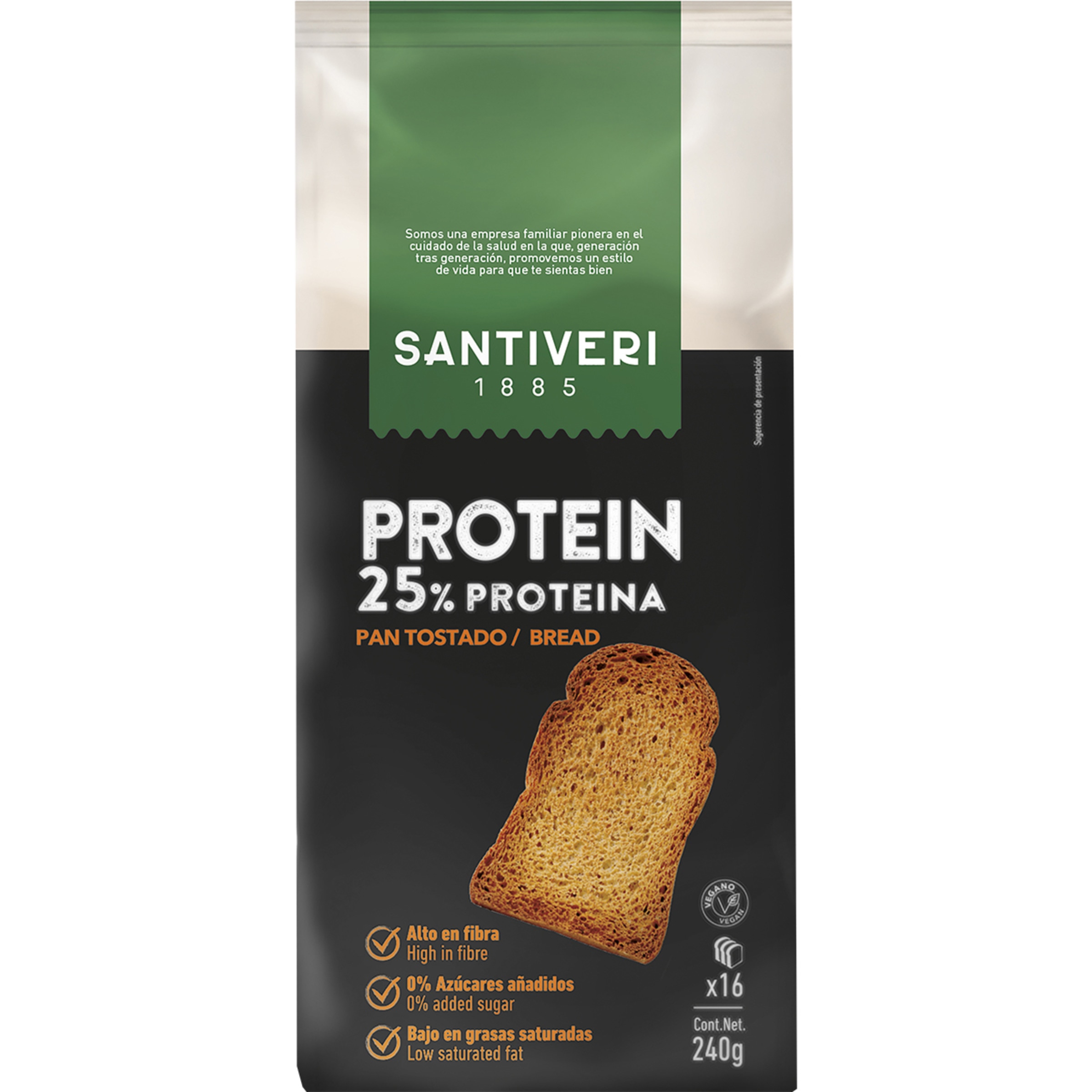 Protein pan tostado proteico 0% sin azúcares añadidos 16 rebanadas paquete 240 g