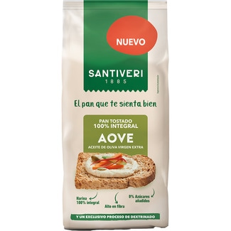 AOVE pan tostado 100 integral dextrinado con aceite de oliva virgen extra envase 200 g 0% azúcares añadidos - Santiveri