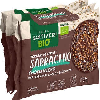 Bio Organic tortitas de arroz sarraceno ecológicas con chocolate negro y sin gluten envase 37 g - Santiveri