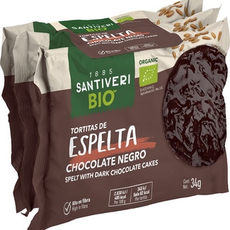 Organic Bio tortitas ecológicas de espelta y chocolate negro envase 102 g - Santiveri