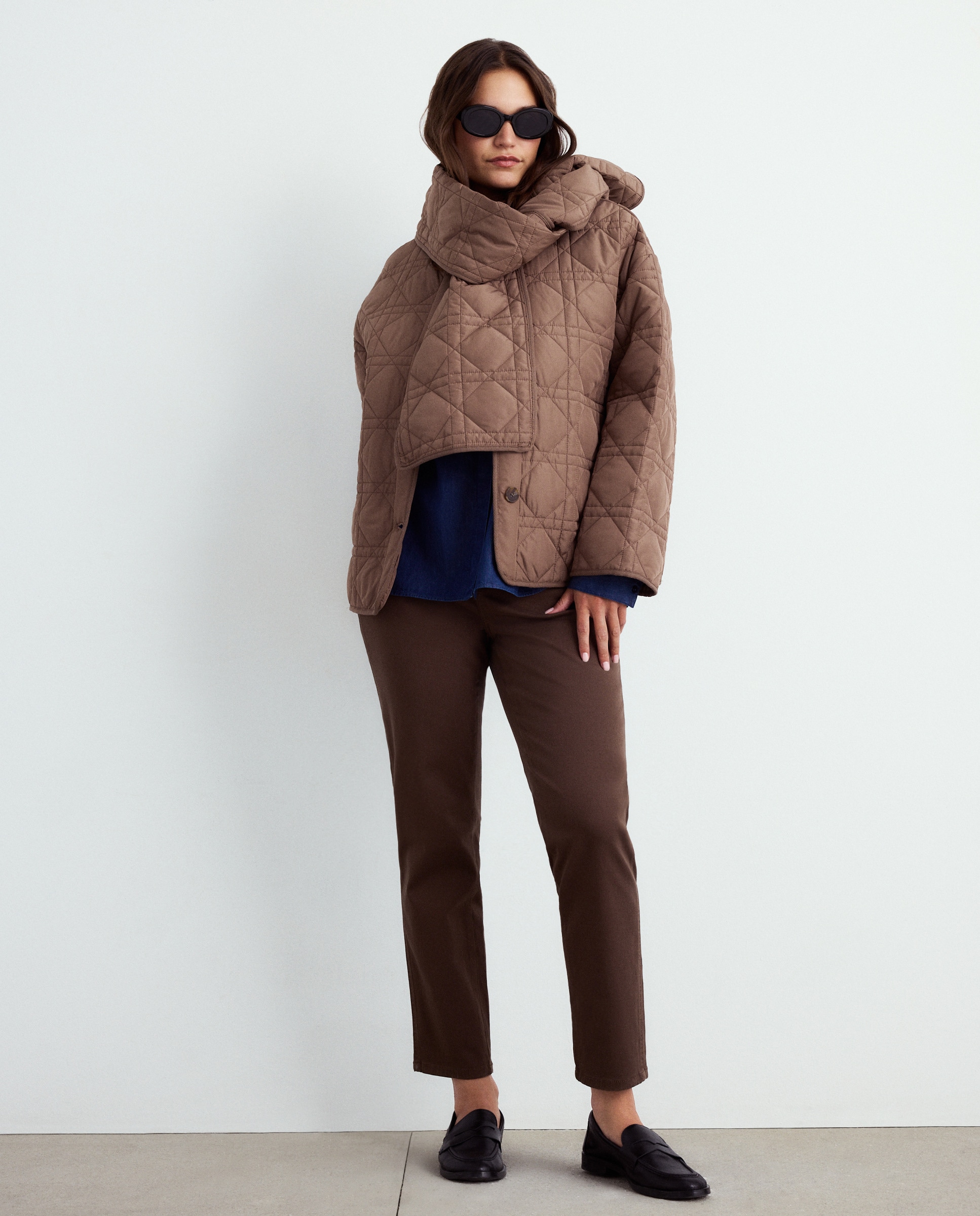 Parka Acolchoada com Cachecol Castanho-2