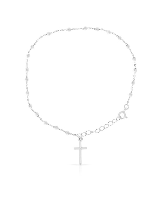 Imagen 0 de Pulsera Plata de Ley 925.Rosario de 21 esferas talladas.Colgante de Cruz.