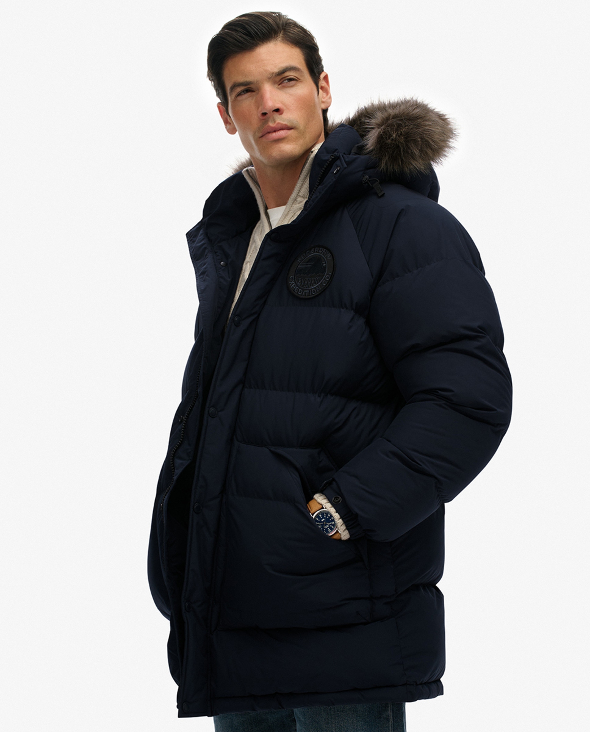Parka Comprida Acolchoada Azul-marinho-4
