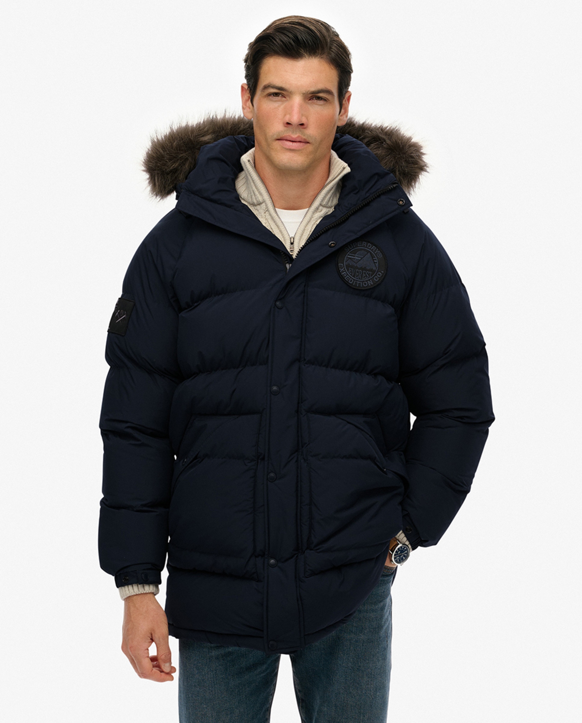 Parka Comprida Acolchoada Azul-marinho-1