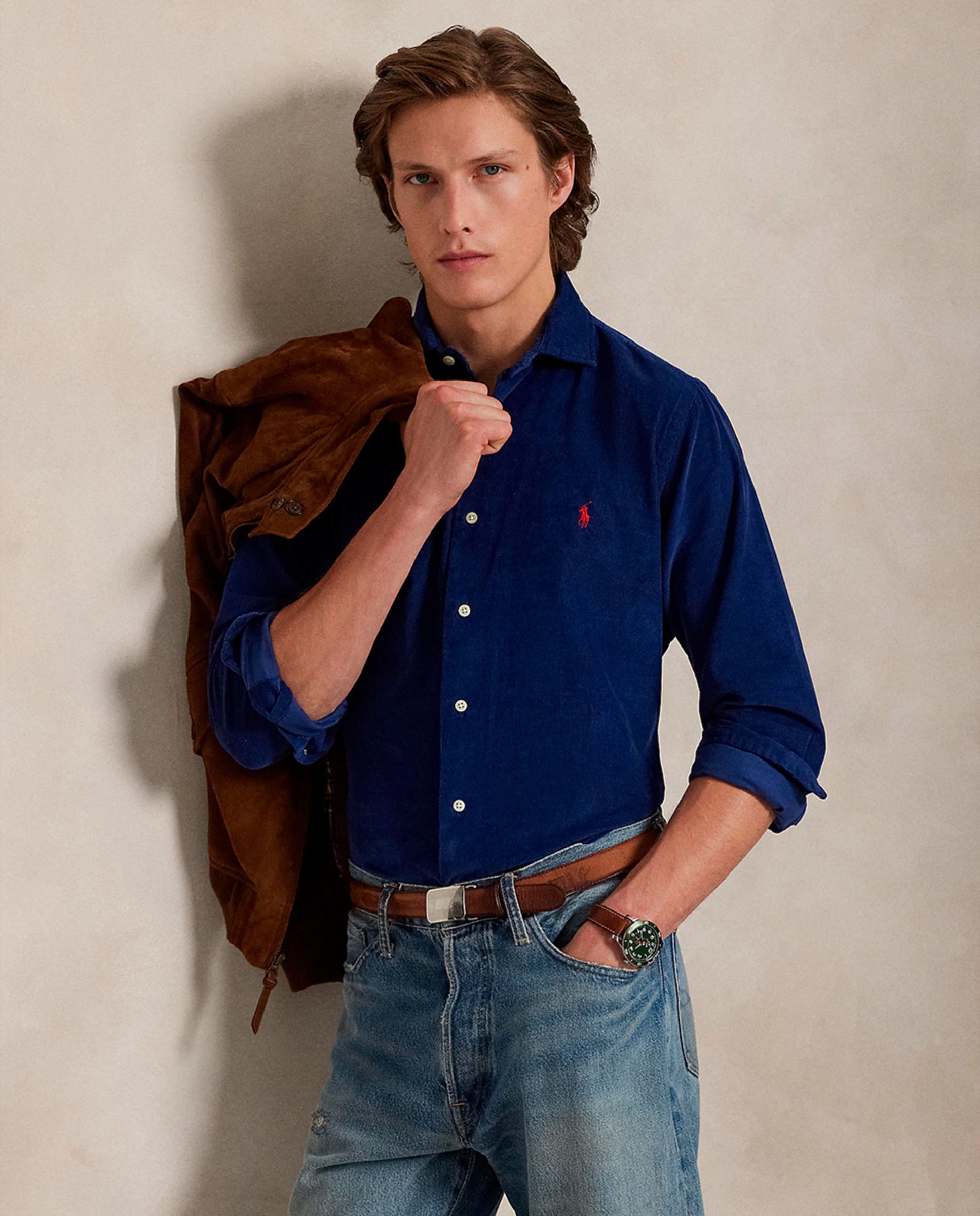 Camisa de Algodão Regular Fit Azul-marinho-4