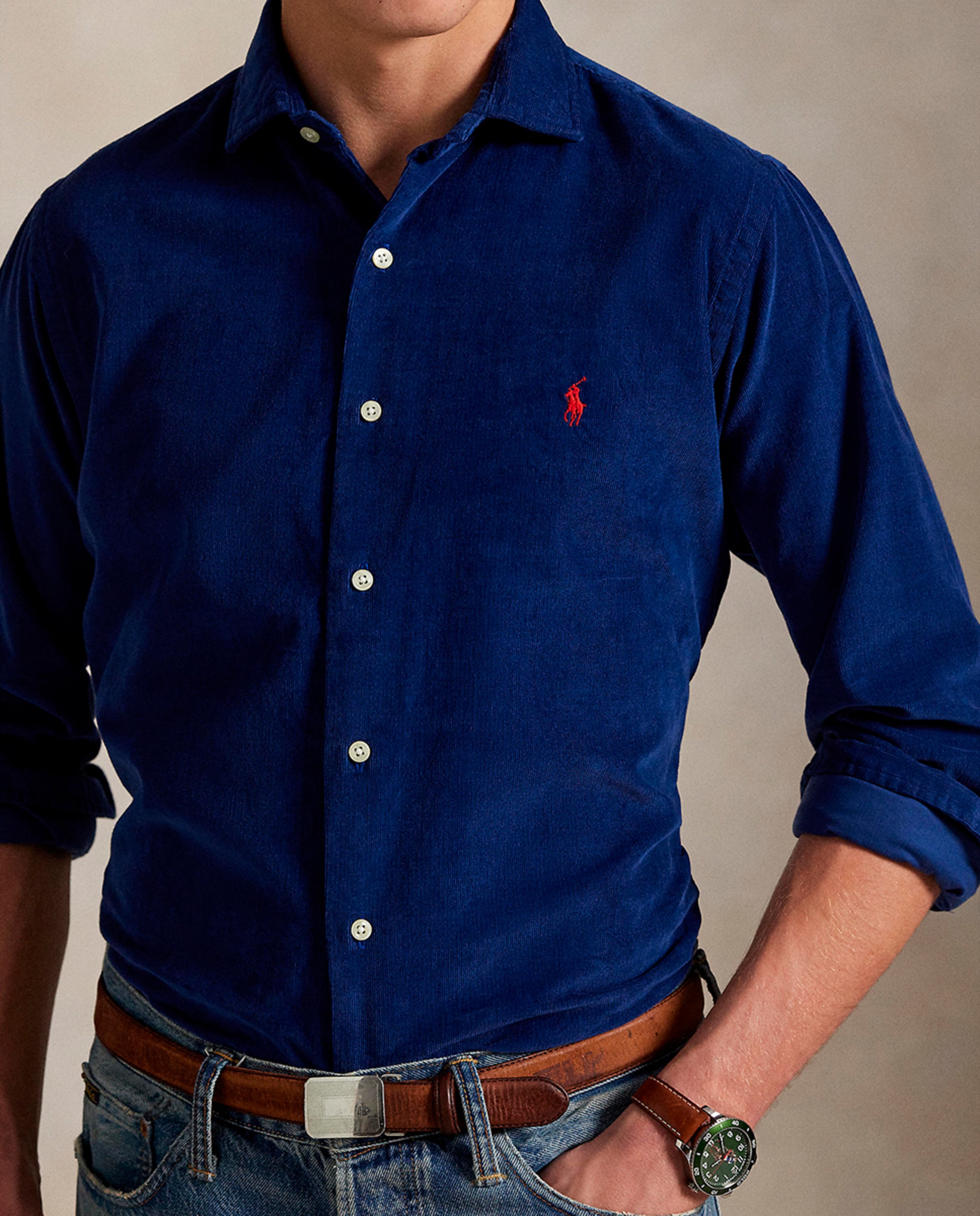 Camisa de Algodão Regular Fit Azul-marinho-3