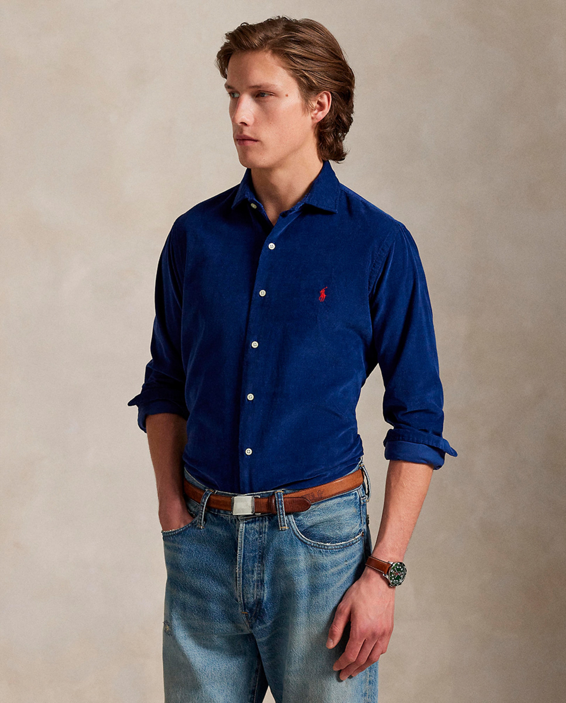 Camisa de Algodão Regular Fit Azul-marinho-1