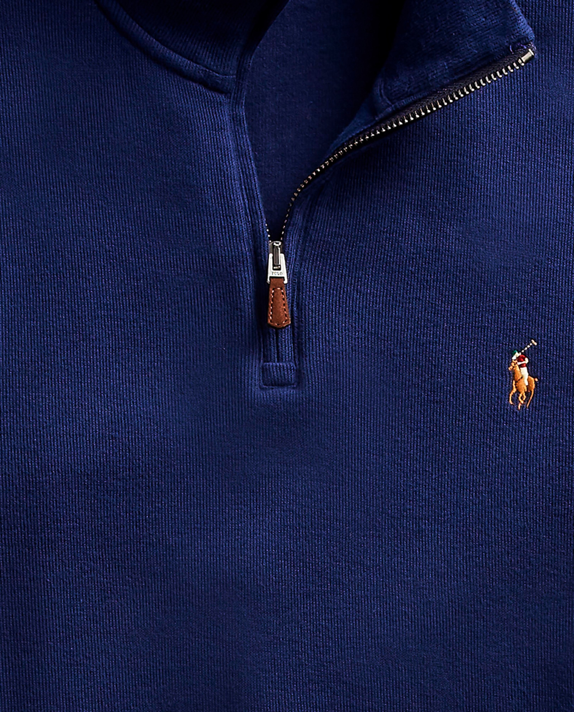 Camisola de Malha com Gola Alta com Fecho de Correr e em Algodão Azul-marinho-5