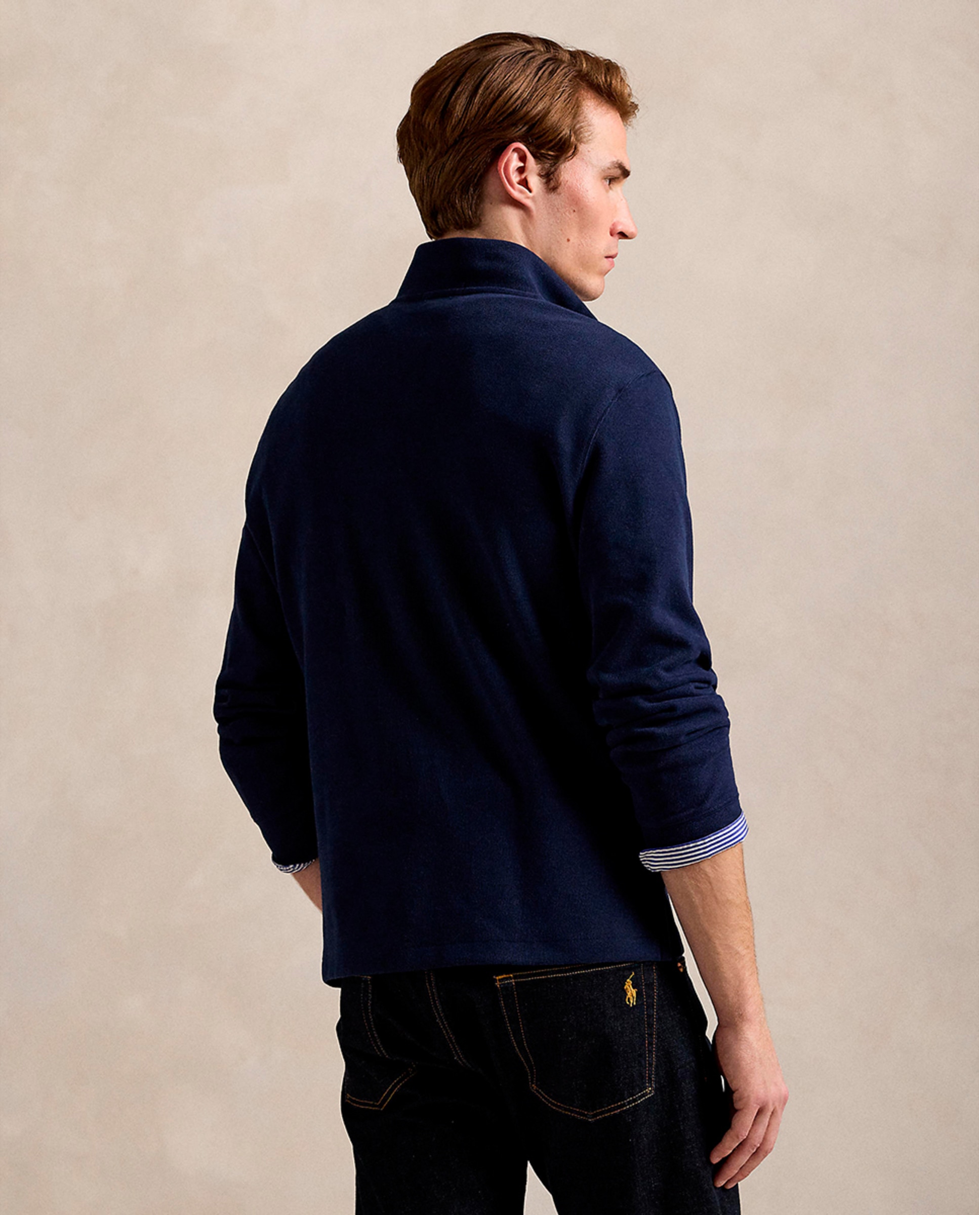 Camisola de Malha com Gola Alta com Fecho de Correr e em Algodão Azul-marinho-3