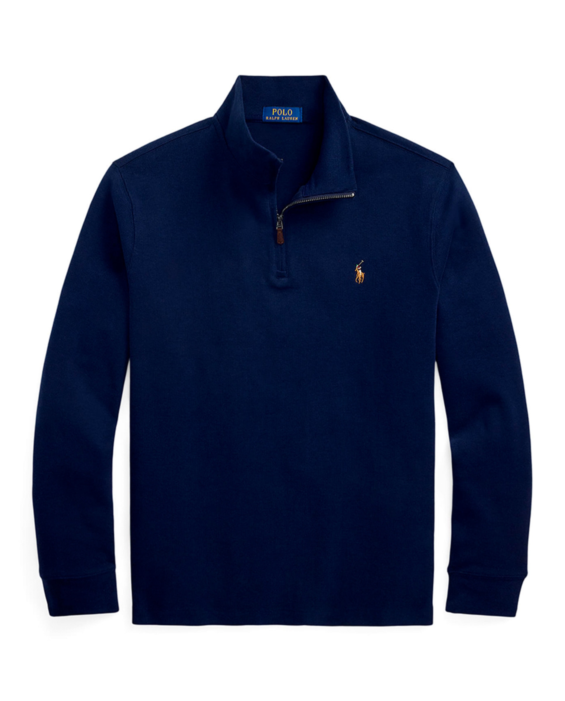 Camisola de Malha com Gola Alta com Fecho de Correr e em Algodão Azul-marinho-6