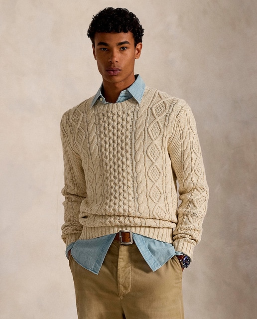 Imagen 0 de Jersey de hombre de punto Aran de algodón