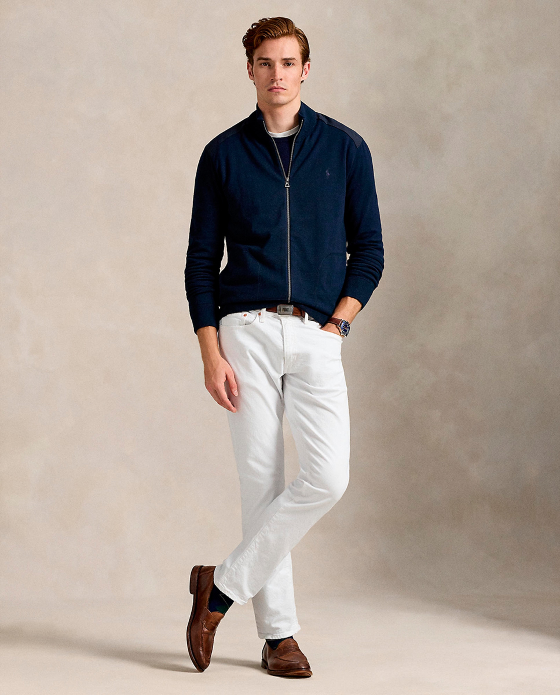 Camisola de Malha de Algodão com Fecho de Correr Completo Azul-marinho-6