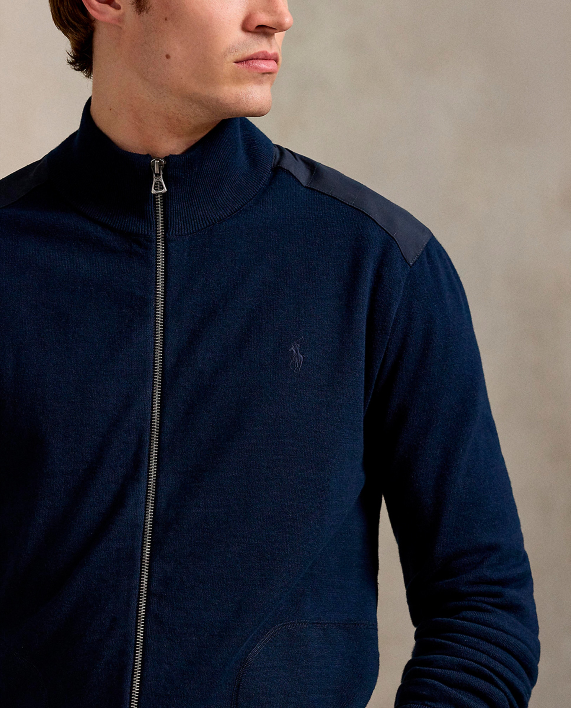 Camisola de Malha de Algodão com Fecho de Correr Completo Azul-marinho-4