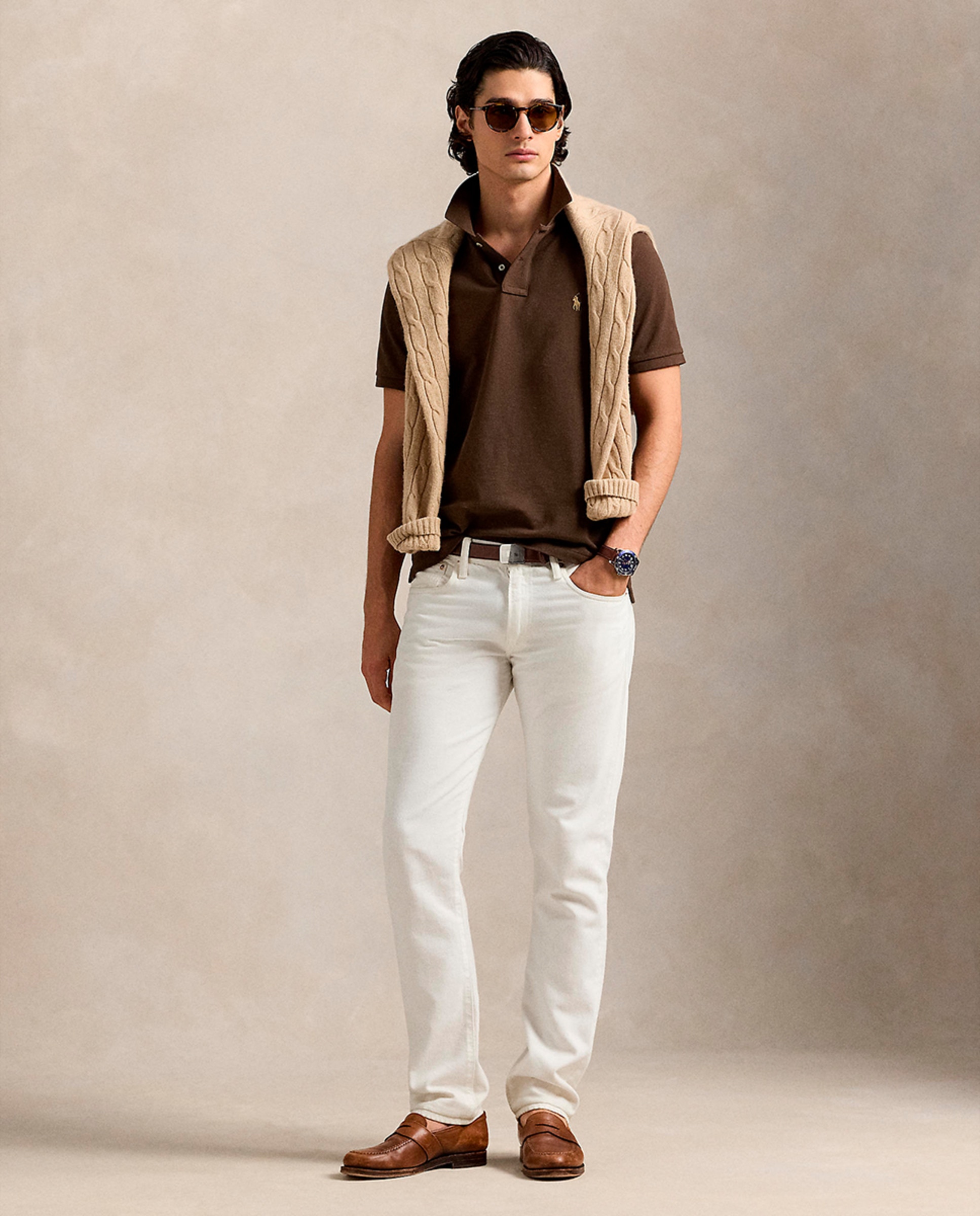 Polo Piqué Regular Fit Castanho taupe-5