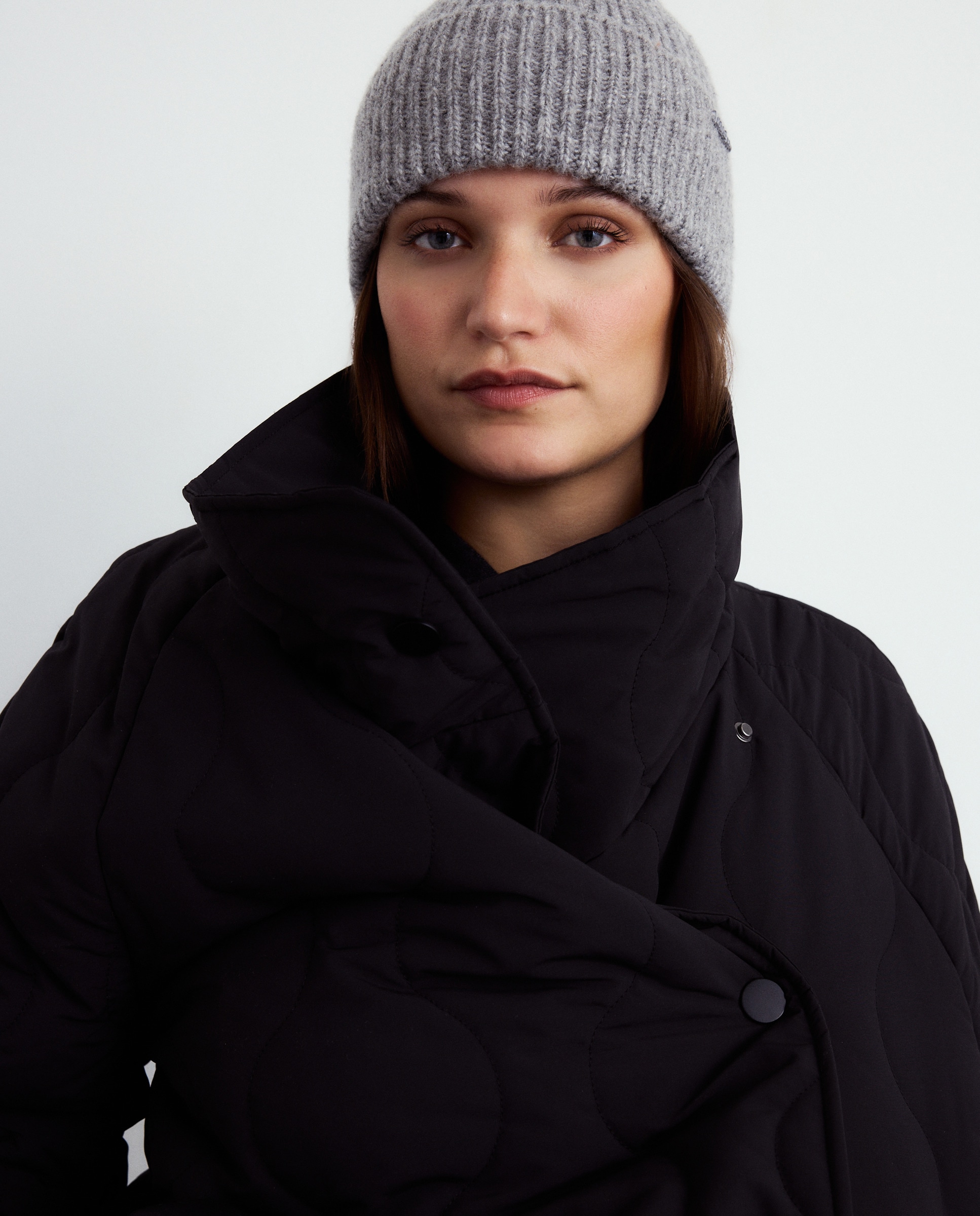 Blusão Acolchoado Comprido Cruzado Preto-3