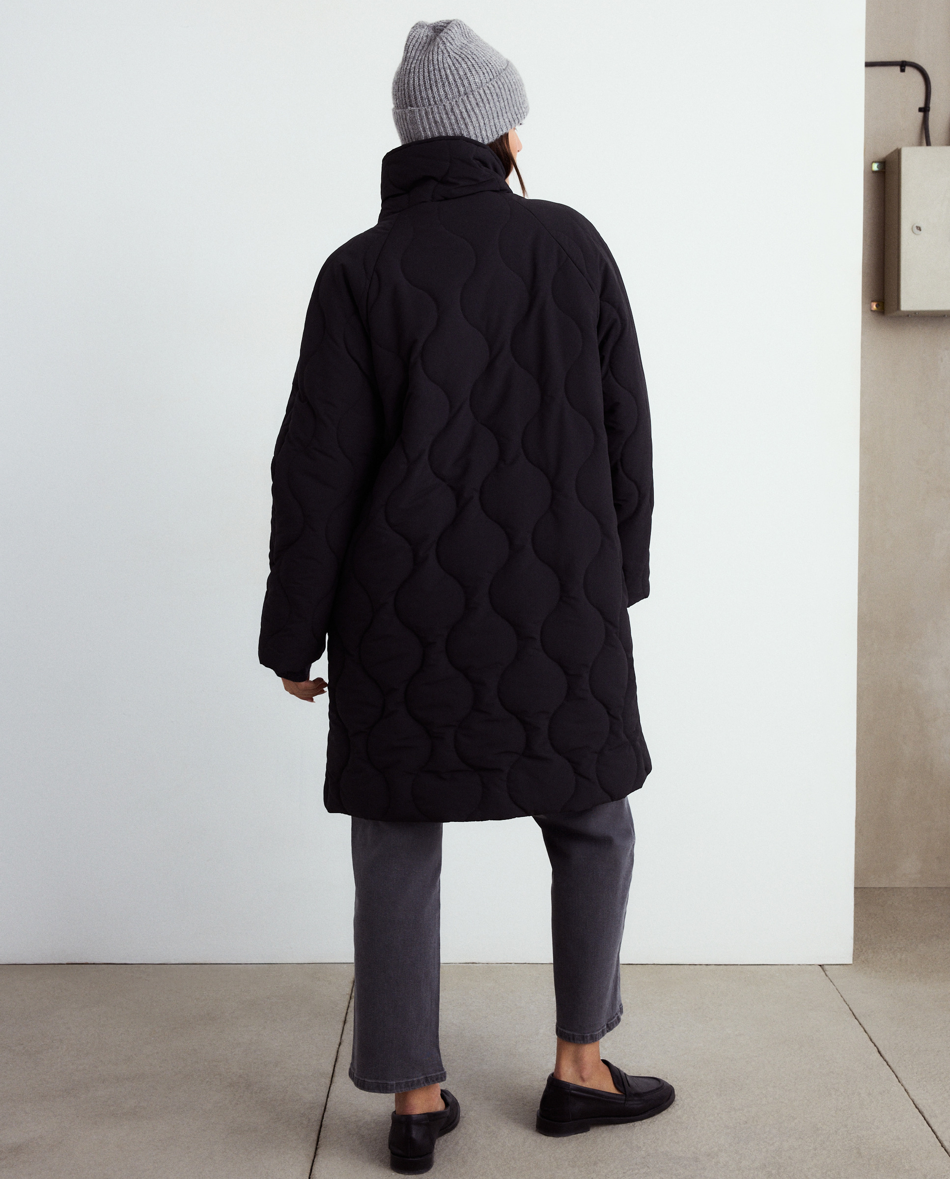 Blusão Acolchoado Comprido Cruzado Preto-4