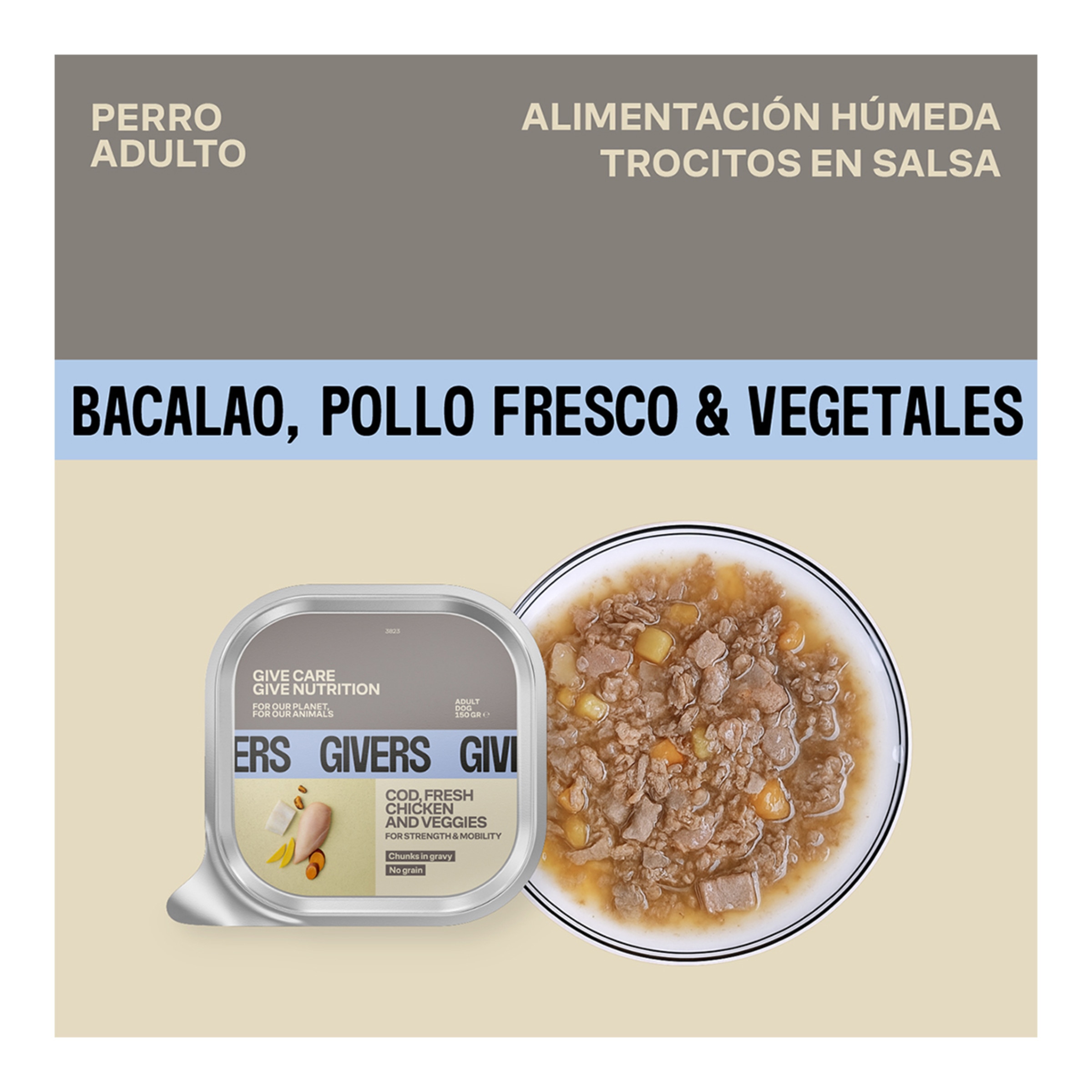 Alimento húmedo para perros adultos Givers bacalao pollo y vegetales 150 gr 3