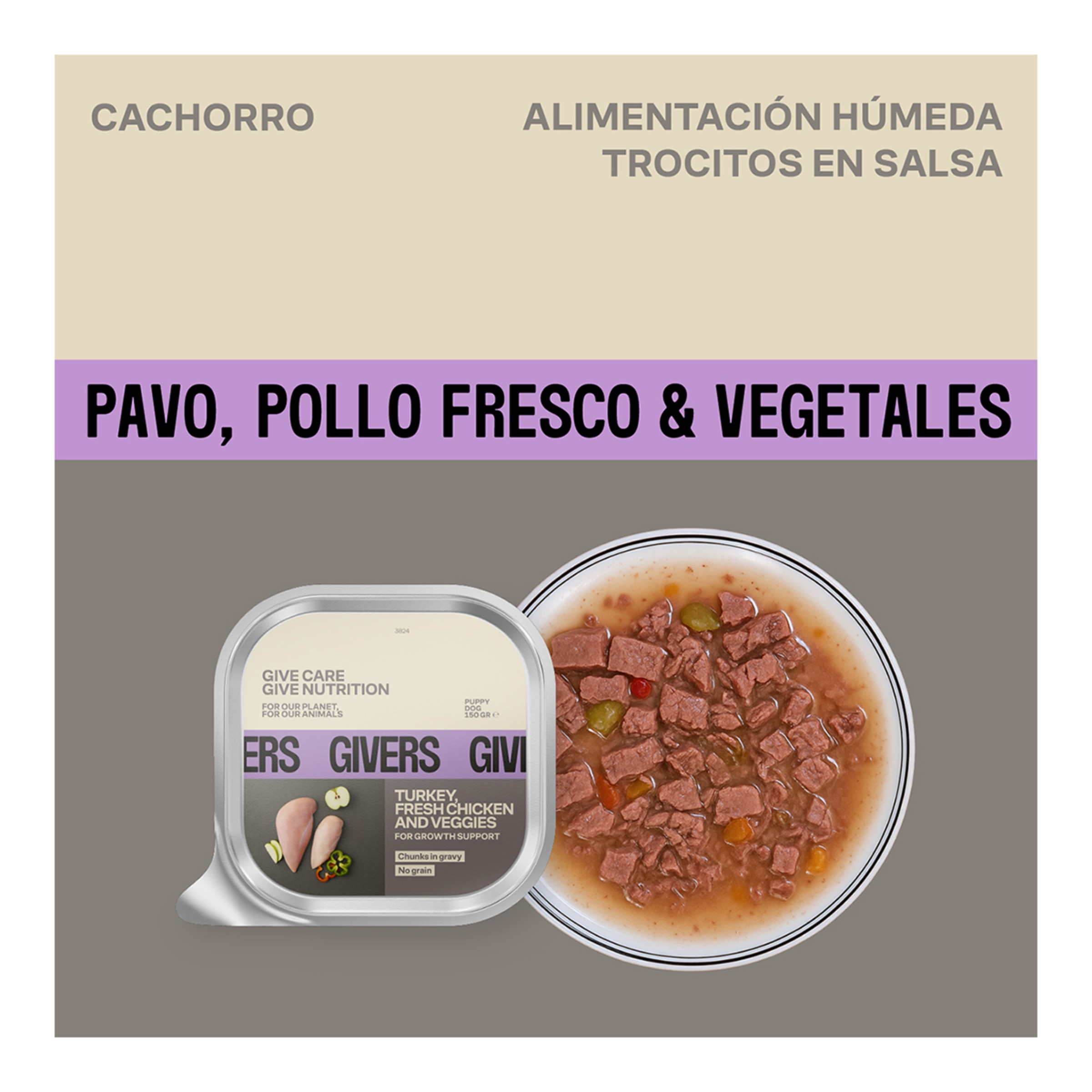 Alimento húmedo para perros cachorros Givers pavo, pollo y vegetales 150 gr 3