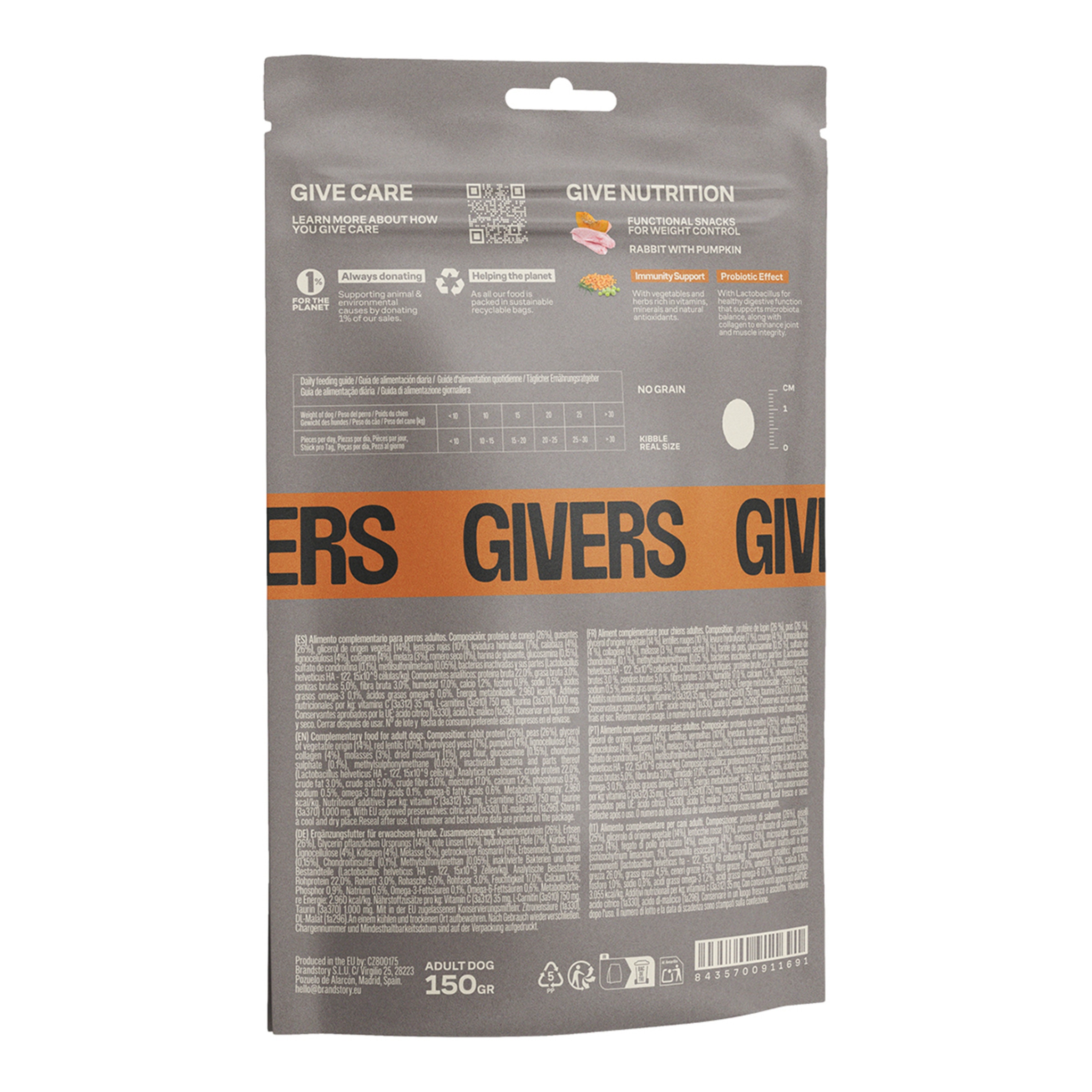 Snacks para perros adultos control de peso Givers conejo con calabaza 150 gr 3