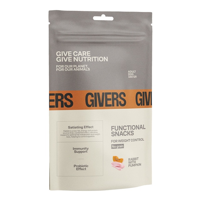 Imagen 0 de Snacks para perros adultos control de peso Givers conejo con calabaza 150 gr