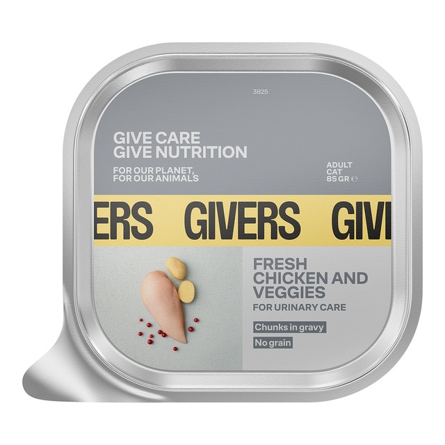 Imagen 0 de Alimento húmedo para gatos adultos esterilizados Givers pollo y vegetales 85 gr