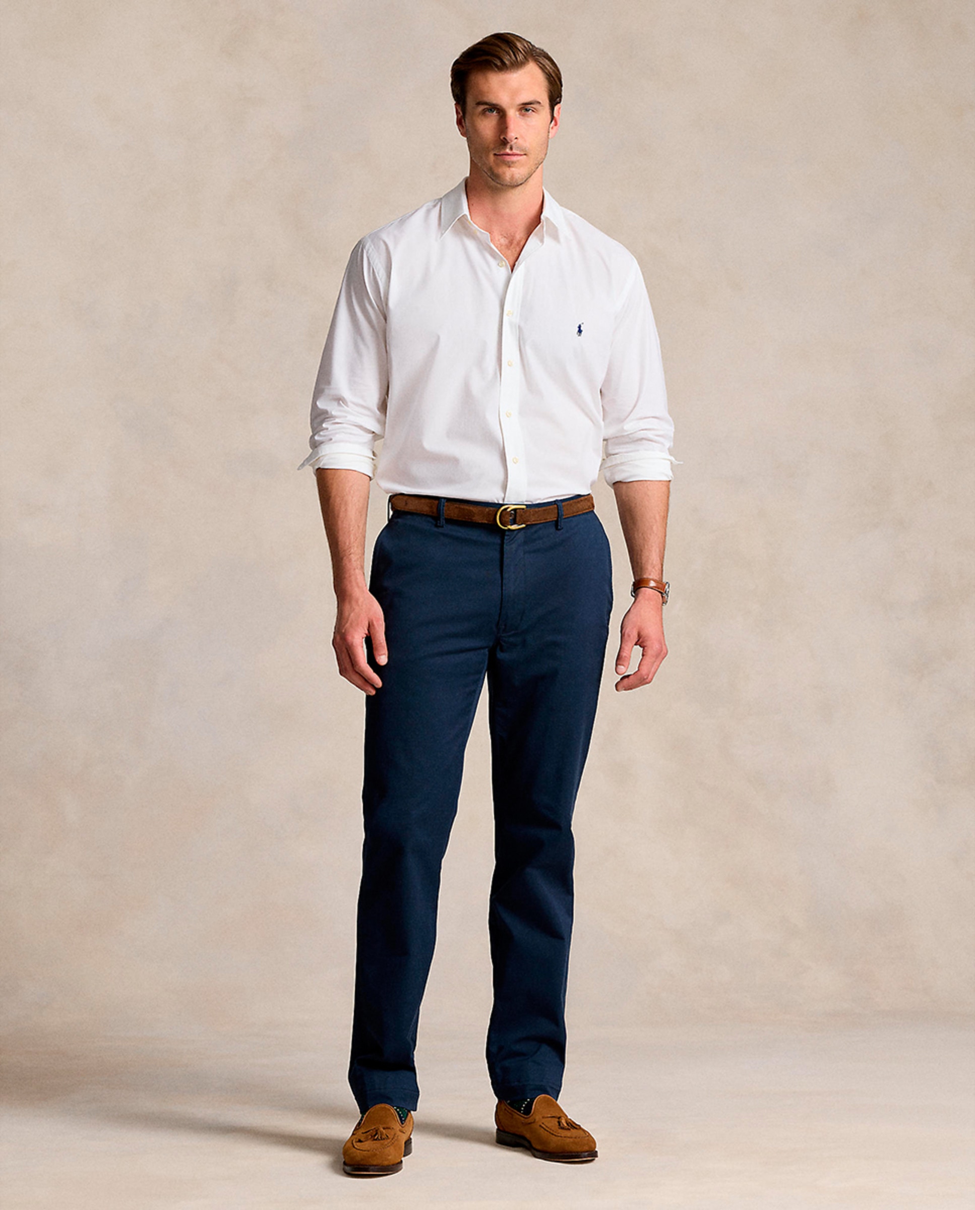 Camisa de popelina elástica de hombre Azul cabana - Polo Ralph Lauren - Blanco roto Blanco roto-8