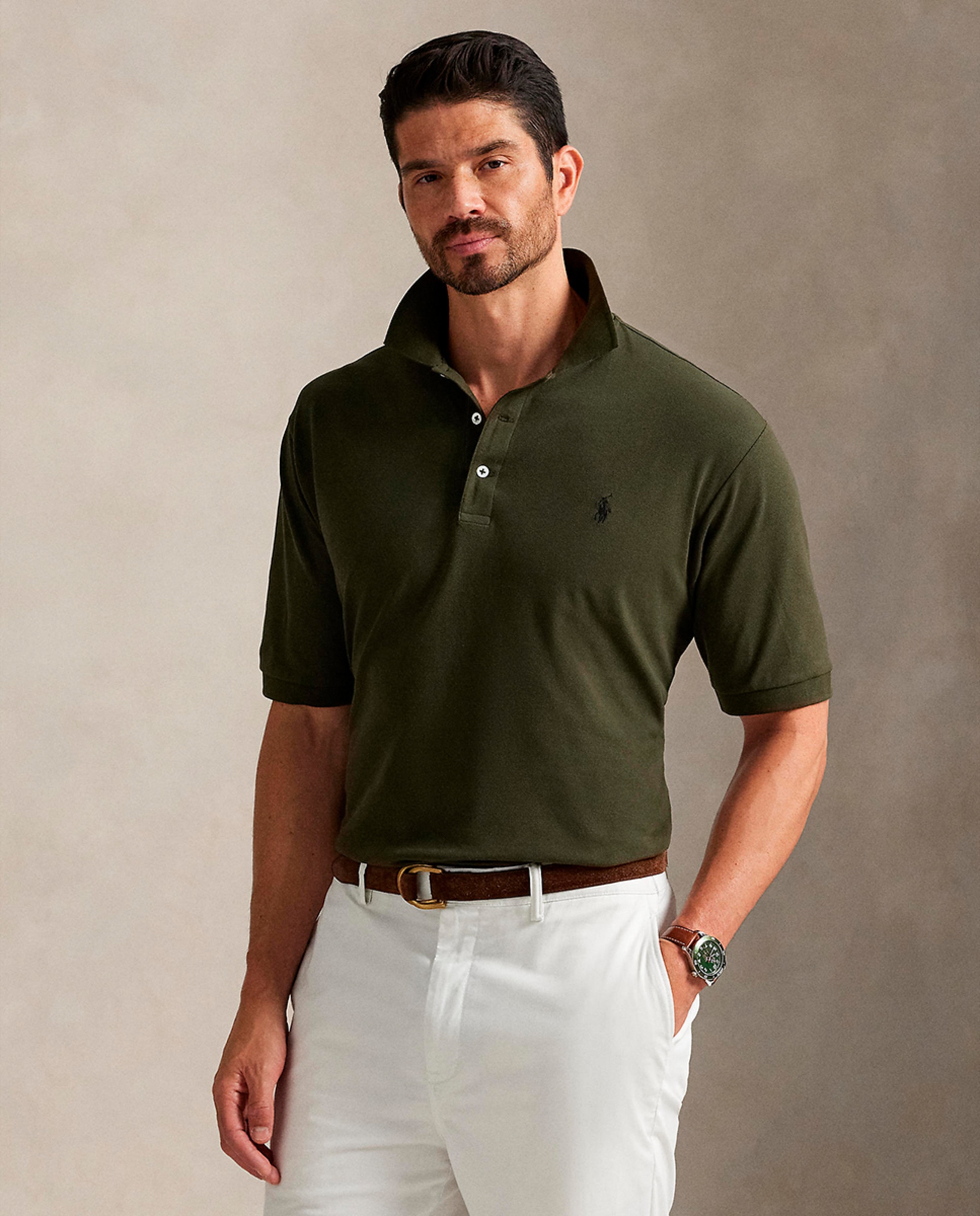 Polo de Piqué Elástico Custom Slim Fit Tamanhos Grandes Verde-acinzentado-1