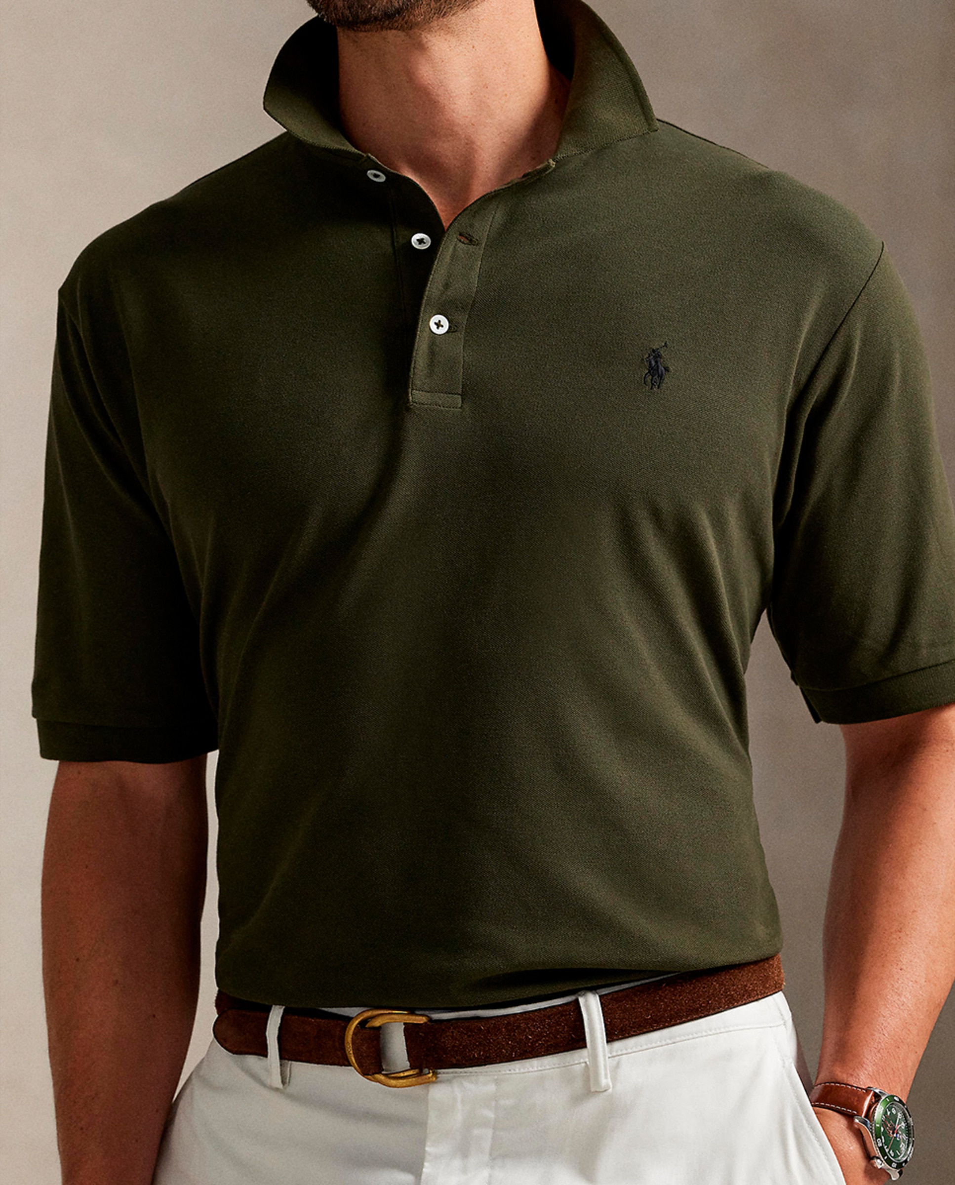 Polo de Piqué Elástico Custom Slim Fit Tamanhos Grandes Verde-acinzentado-4
