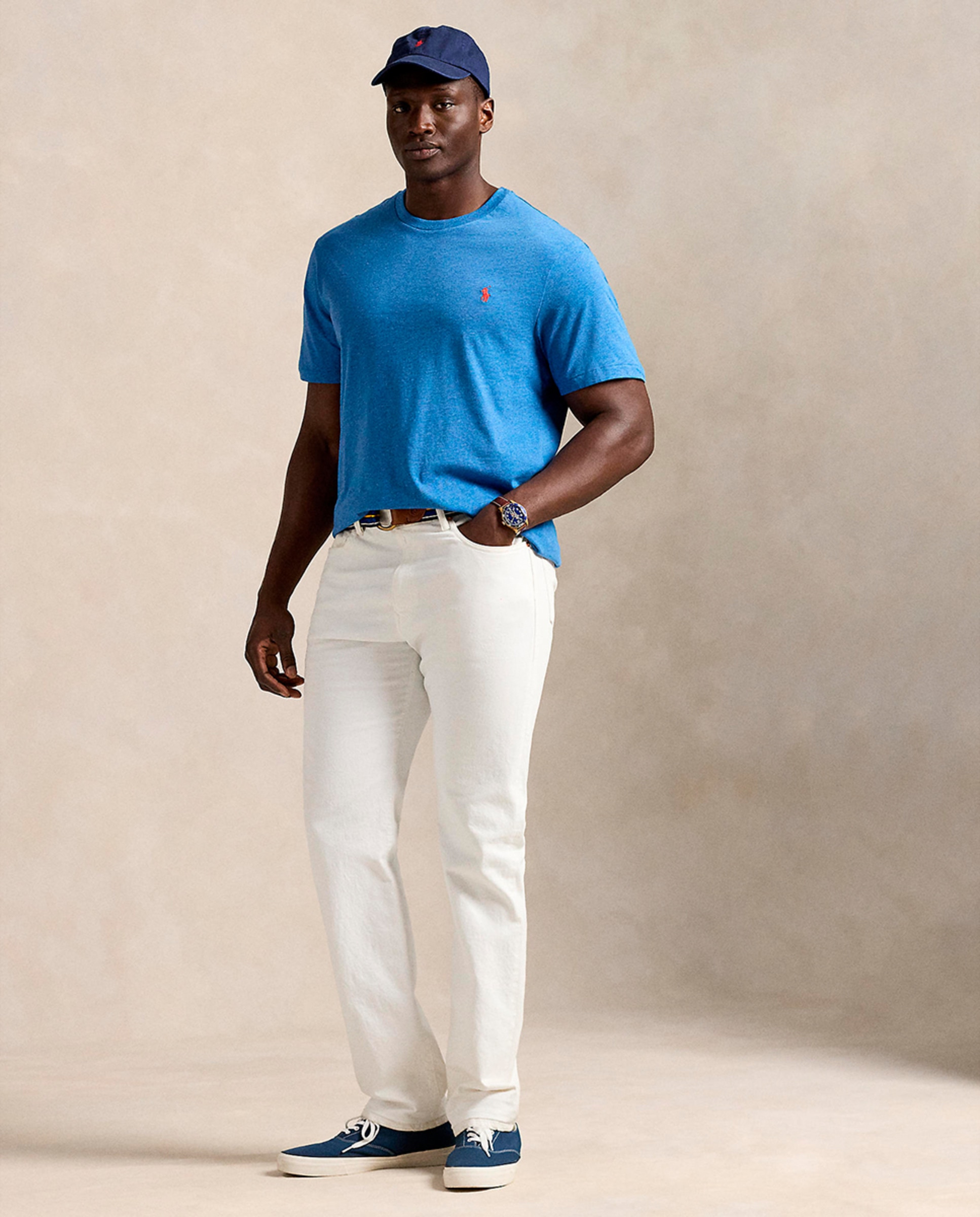 T-shirt de Algodão com Cavalo Bordado Tamanhos Grandes Azul Melange-6