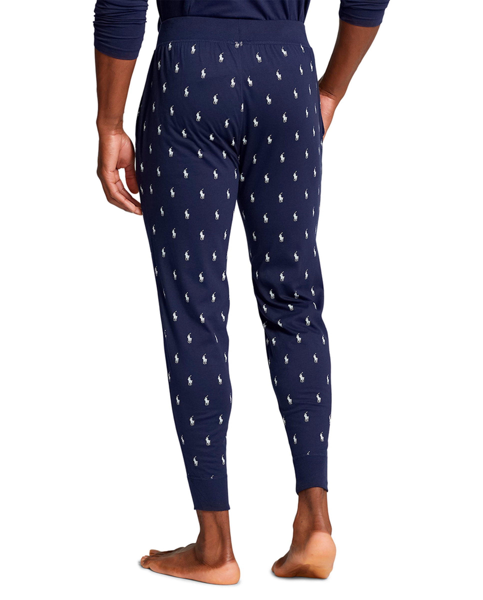 Calças de Pijama de Malha com Estampado Azul-marinho-3