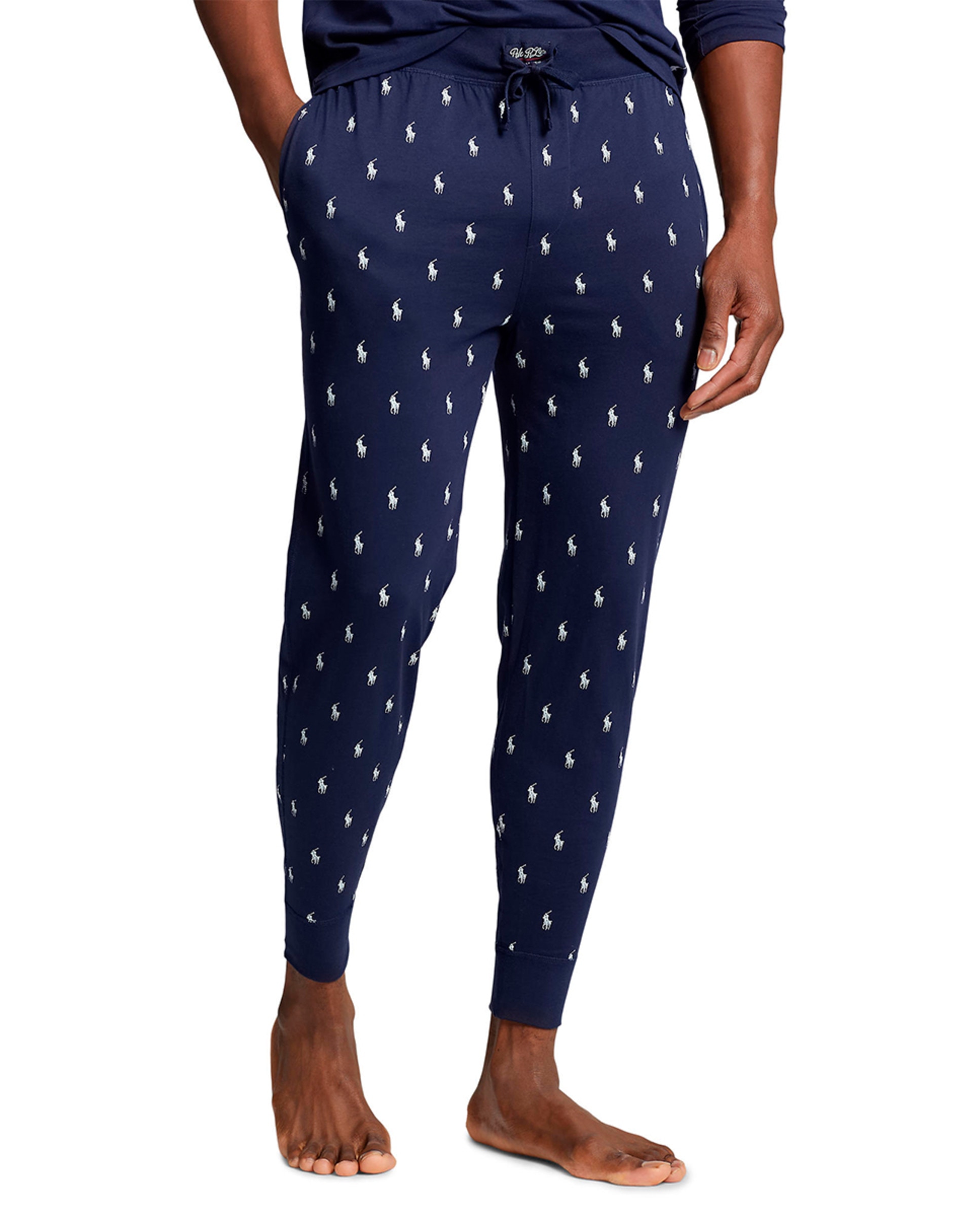 Calças de Pijama de Malha com Estampado Azul-marinho-2