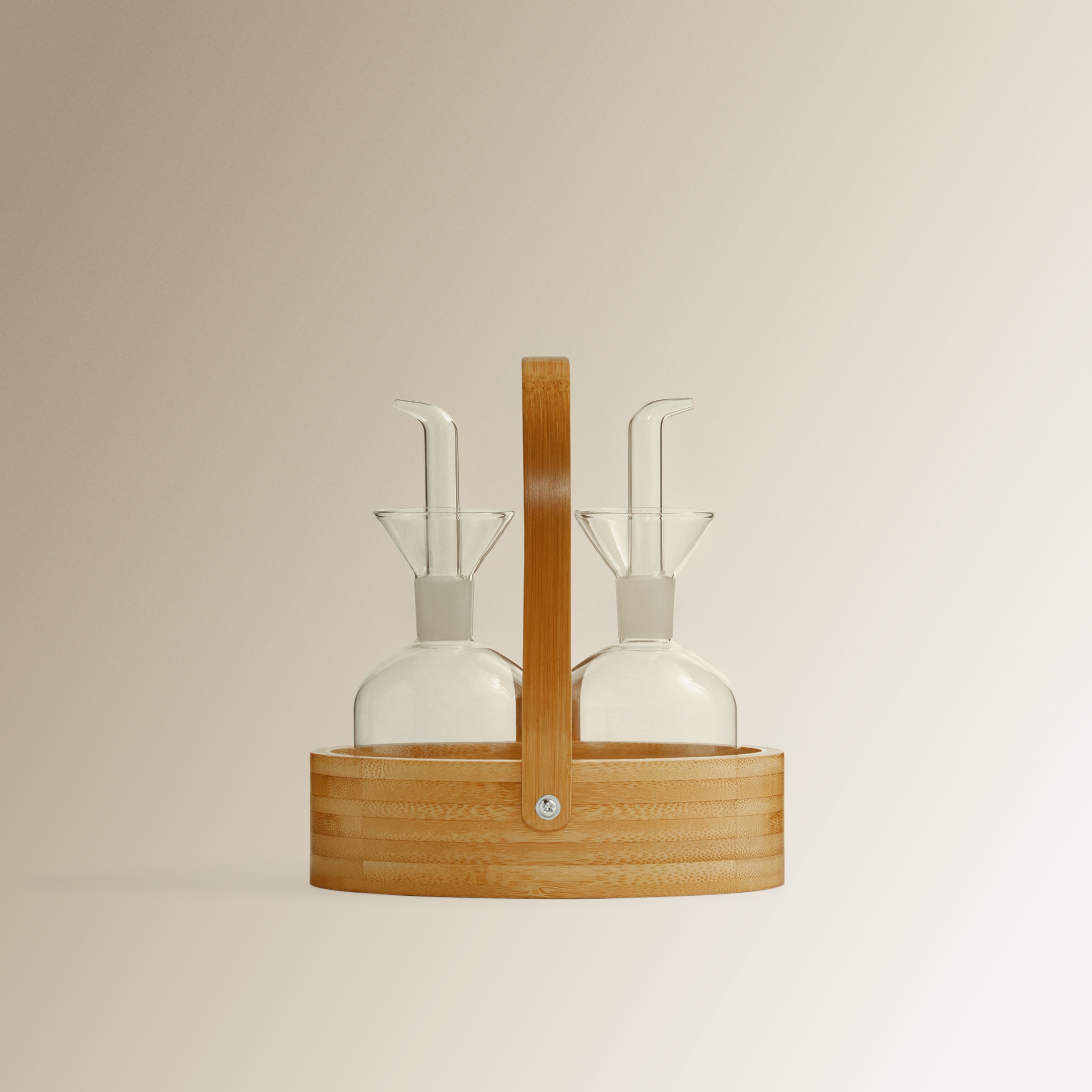 Imagem 0 de Conjunto de Galheteiros de Borossilicato com Suporte de Bambu