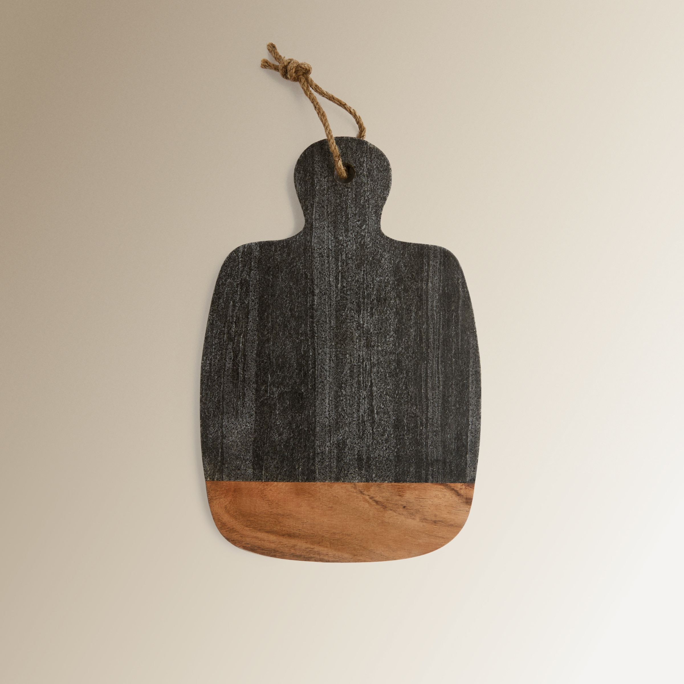 Tábua de Cortar Retangular Mármore e Madeira de Acácia Preto-1