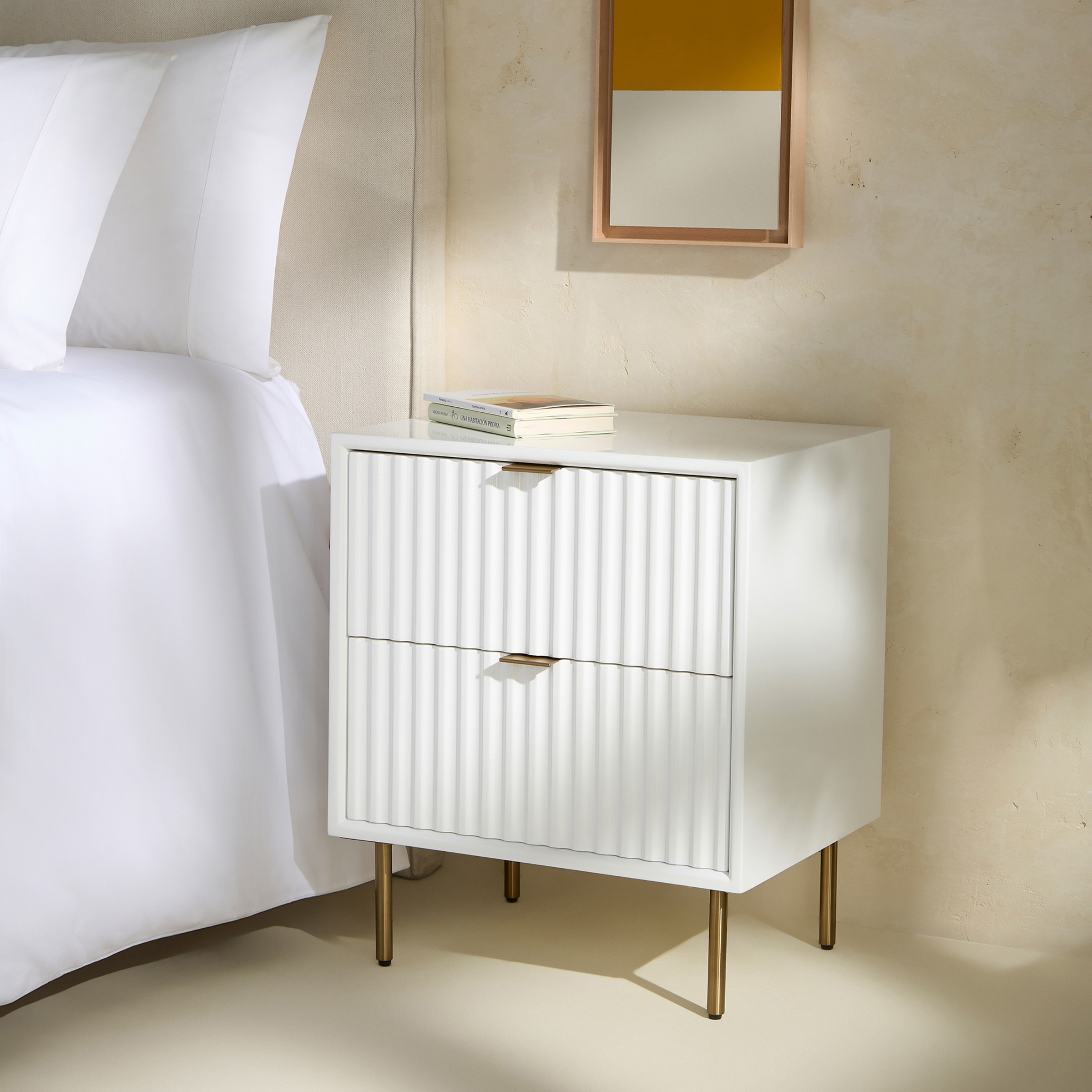 Mesa de Cabeceira com 2 Gavetas Arty Branco-1