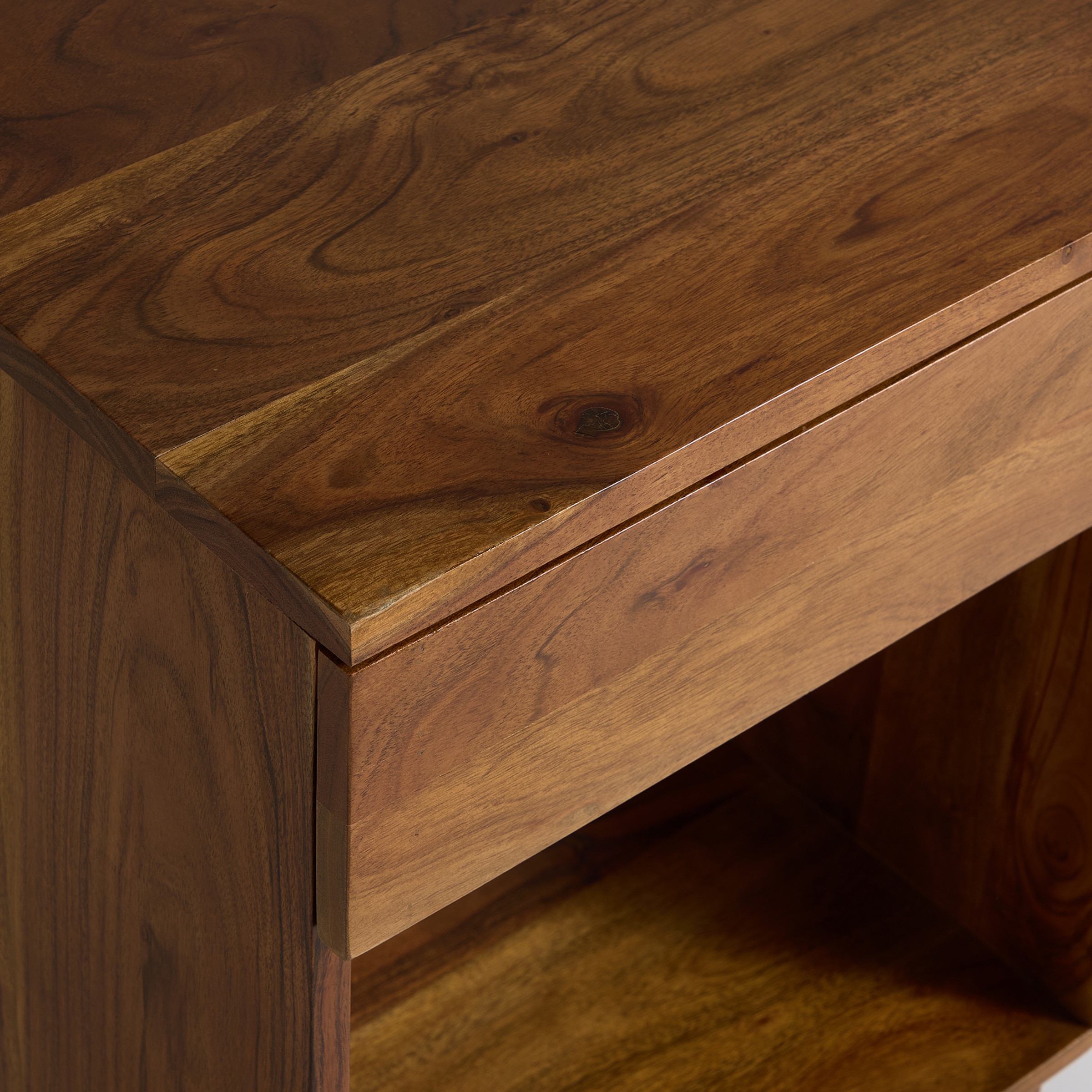 Mesa de Cabeceira de Madeira de Acácia com 1 Gaveta Bombay Nogueira-7