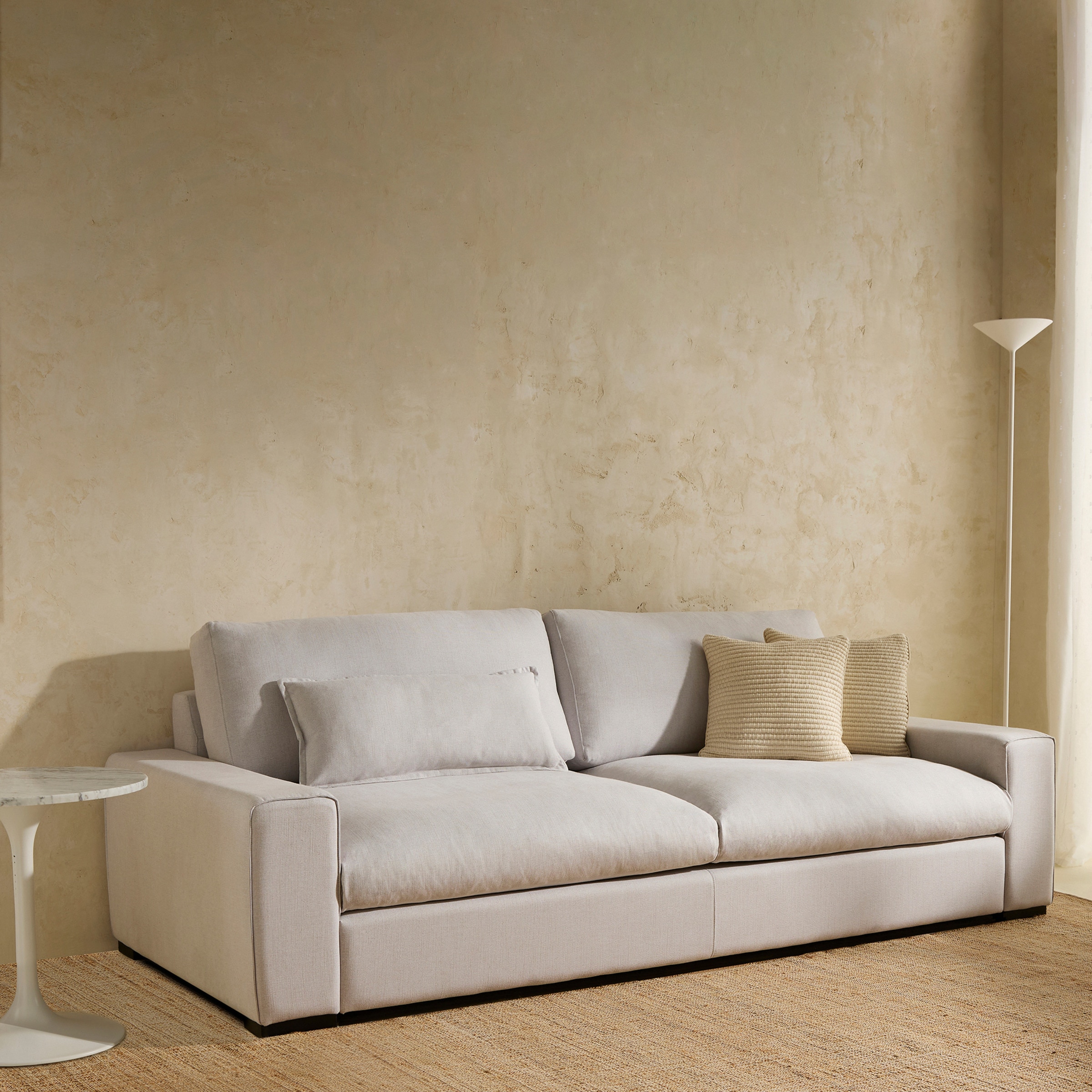 Sofá de 3,5 lugares de viscose e algodão Manhattan Pedra-1