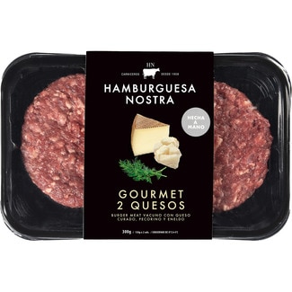 Gourmet 2 Quesos burger meat de vacuno con queso curado, pecorino y eneldo bandeja 320 g - Hamburguesa Nostra