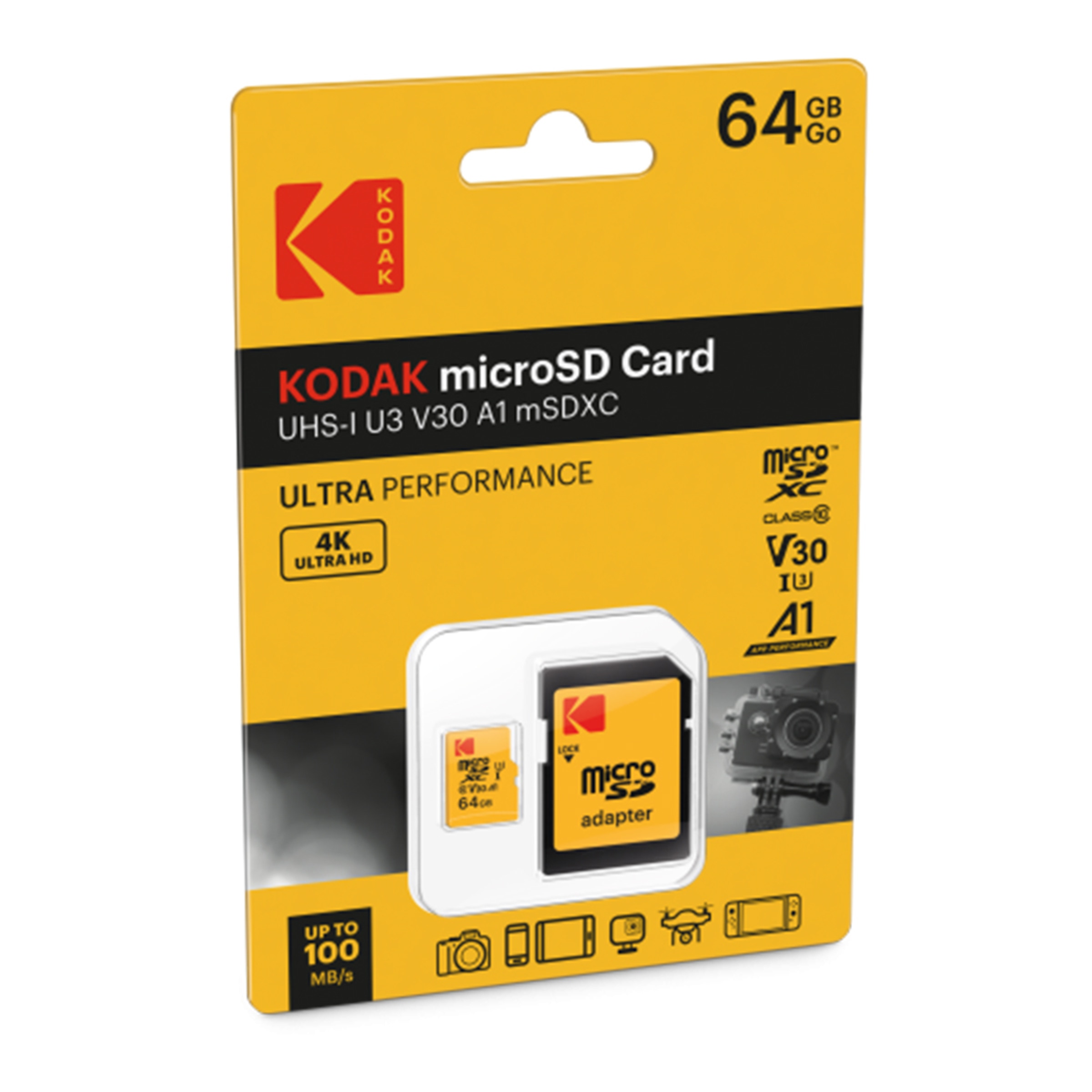 Tarjeta de memoria Kodak Ultra Micro SDXC 64GB Class10 U3 Amarillo-1
