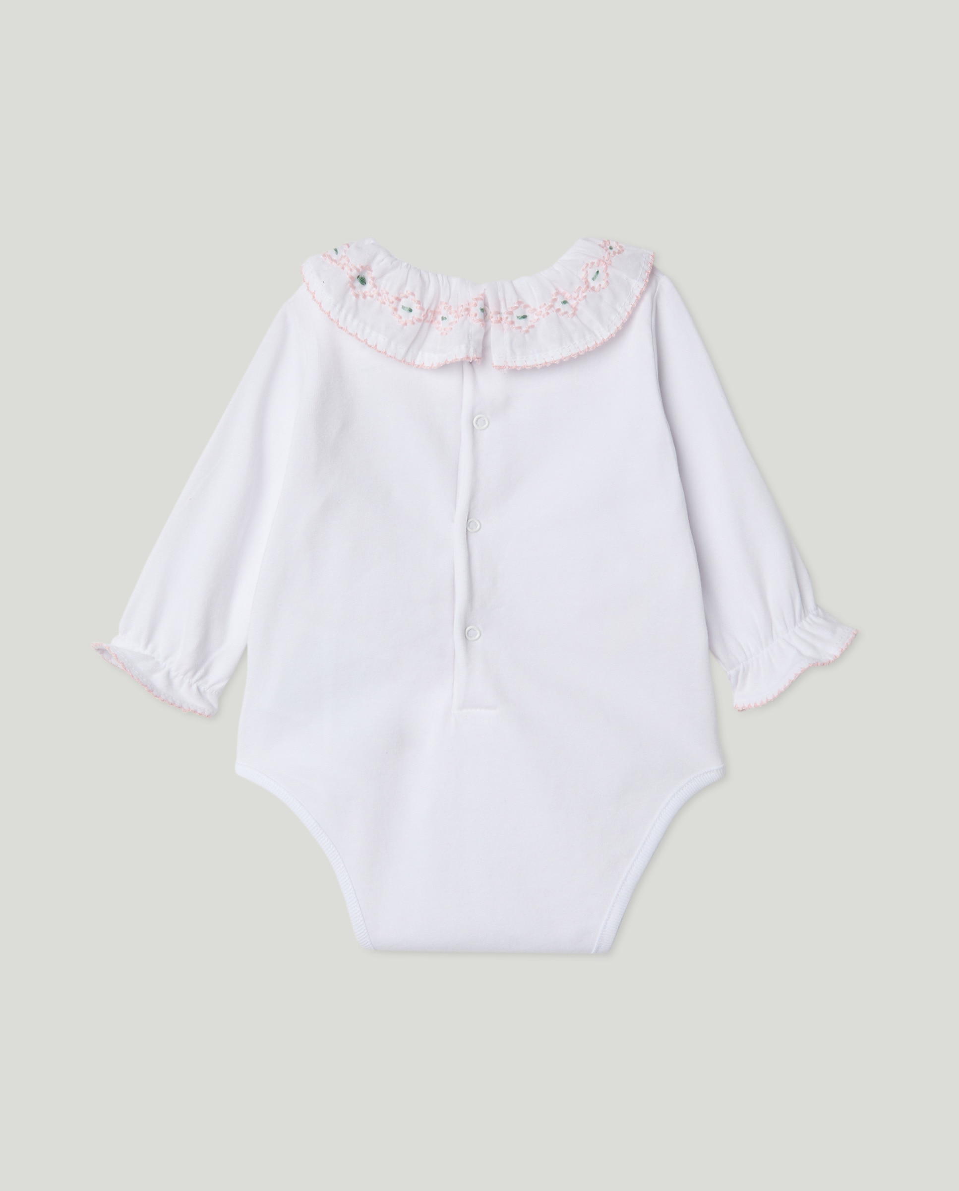 Body de Manga Comprida de Bebé com Gola com Smock à Máquina Branco-2