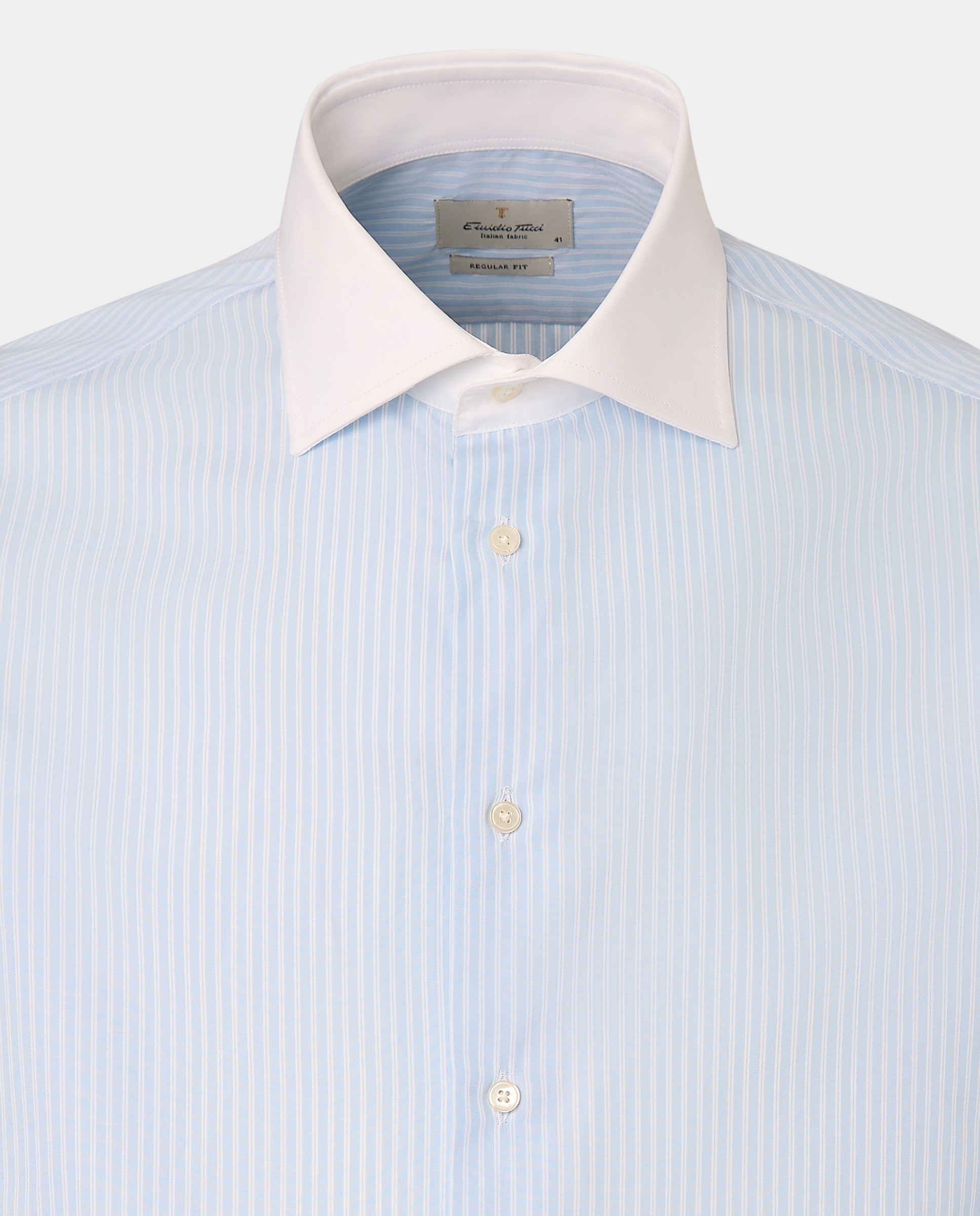 Camisa com Risca e Gola - Azul/Branco Azul-5