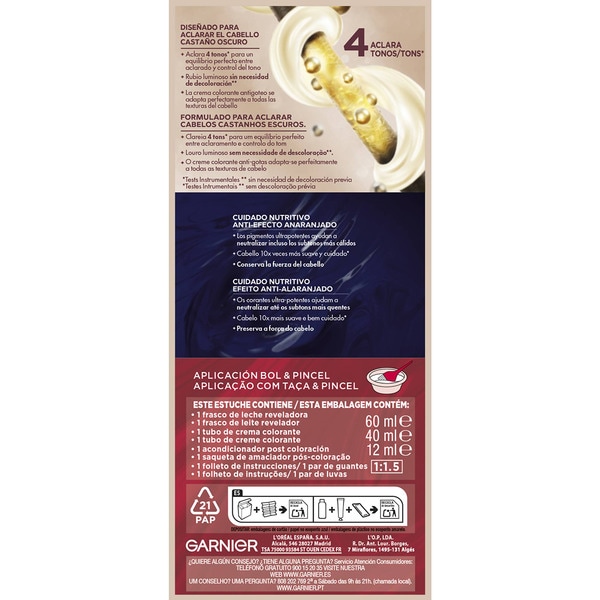 tinte rubio miel para cabello castaño SA3 aclara 4 tonos sin decoloración