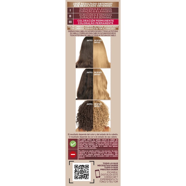 tinte rubio miel para cabello castaño SA3 aclara 4 tonos sin decoloración