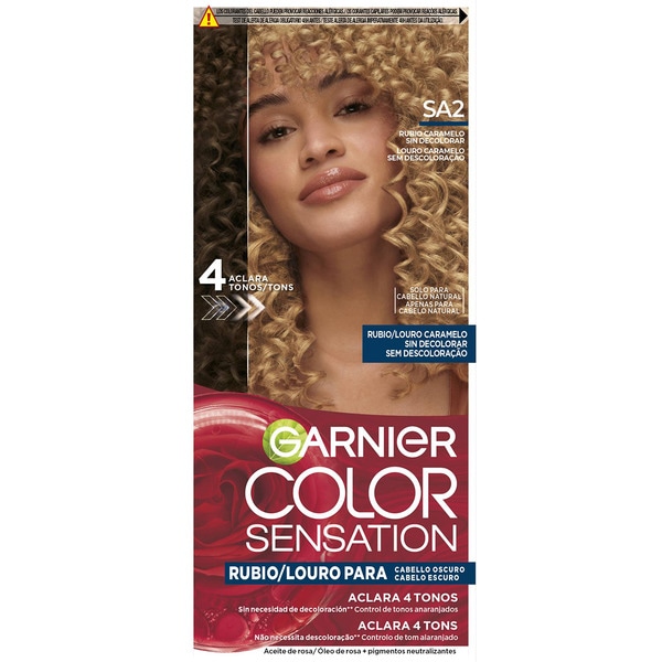 tinte rubio caramelo para cabello castaño oscuro SA2 aclara 4 tonos sin decoloración