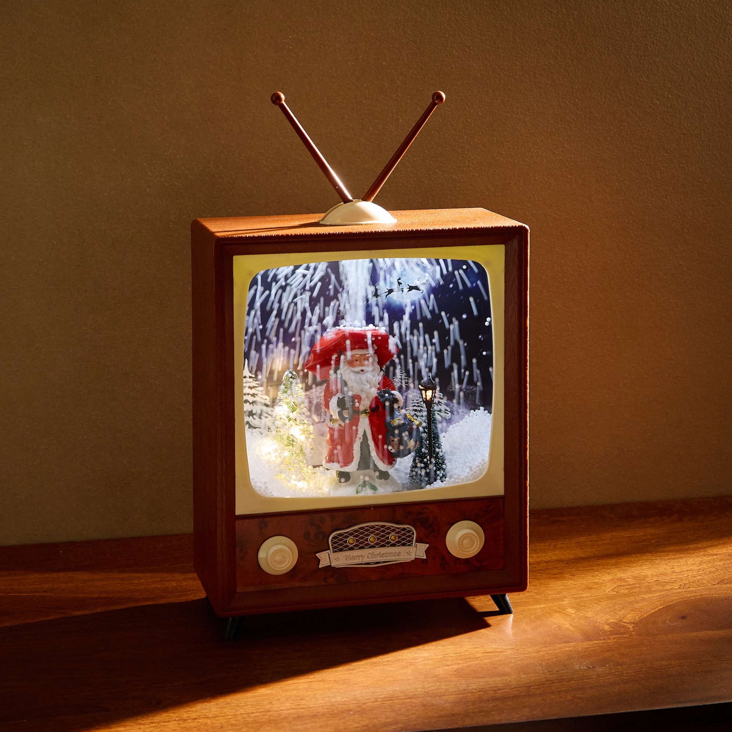 Bola de Neve Televisão com Pai Natal com Luz LED Castanho-1